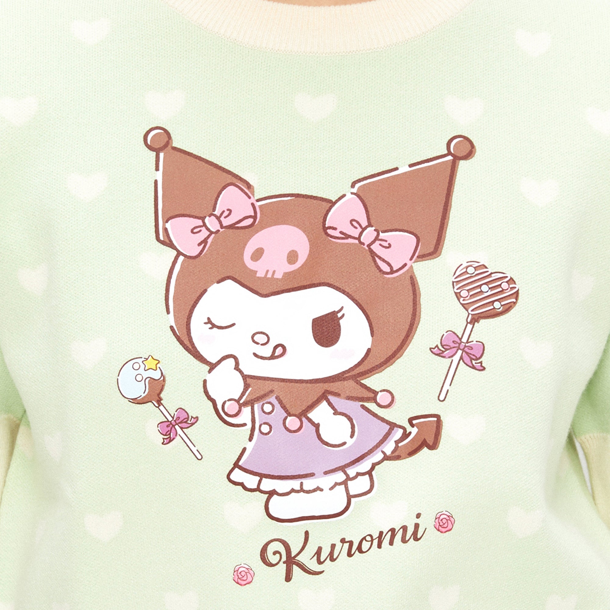 เสื้อถักแขนสั้นปักลายการ์ตูน Kuromi Green