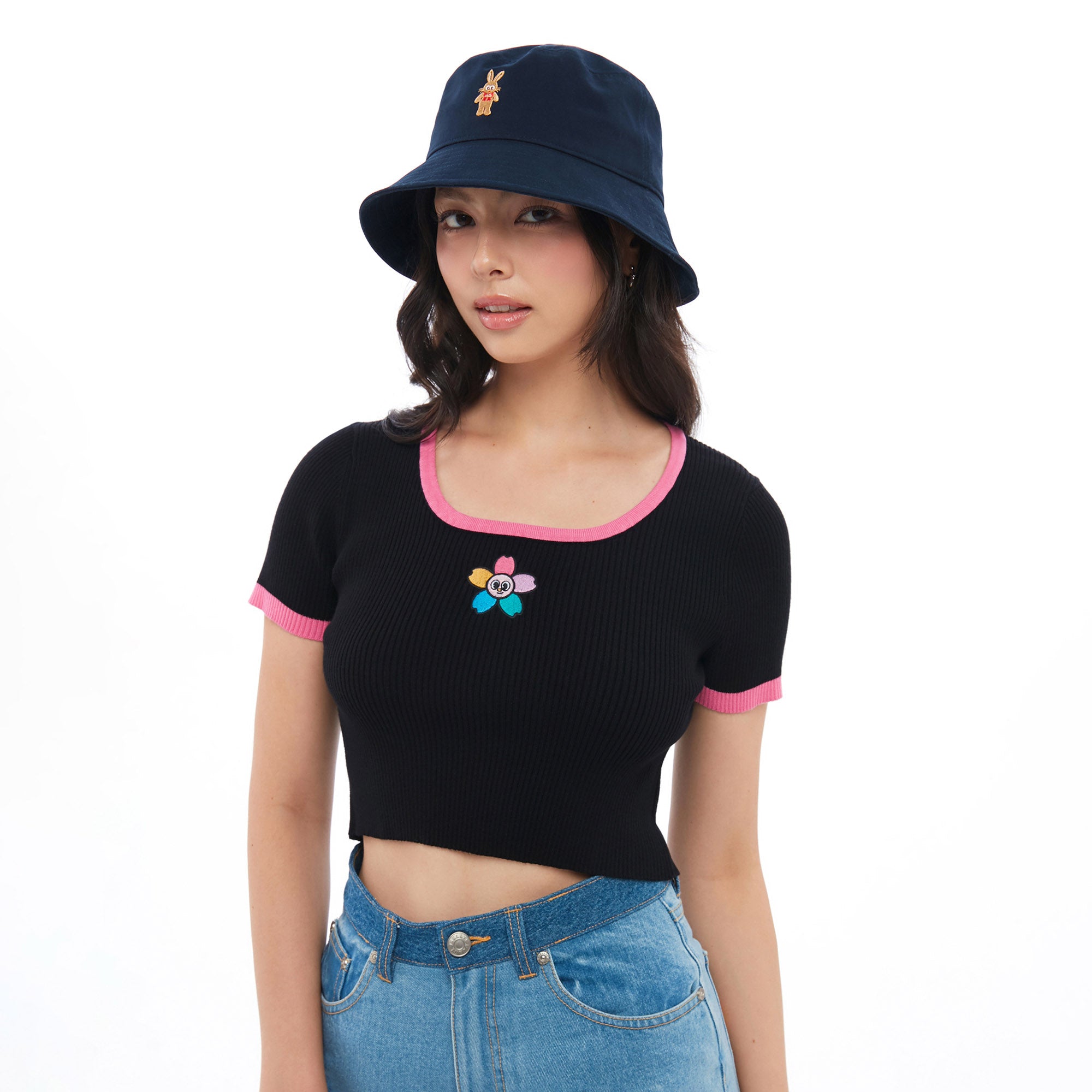 Smiley Sakura Baby Tee Black