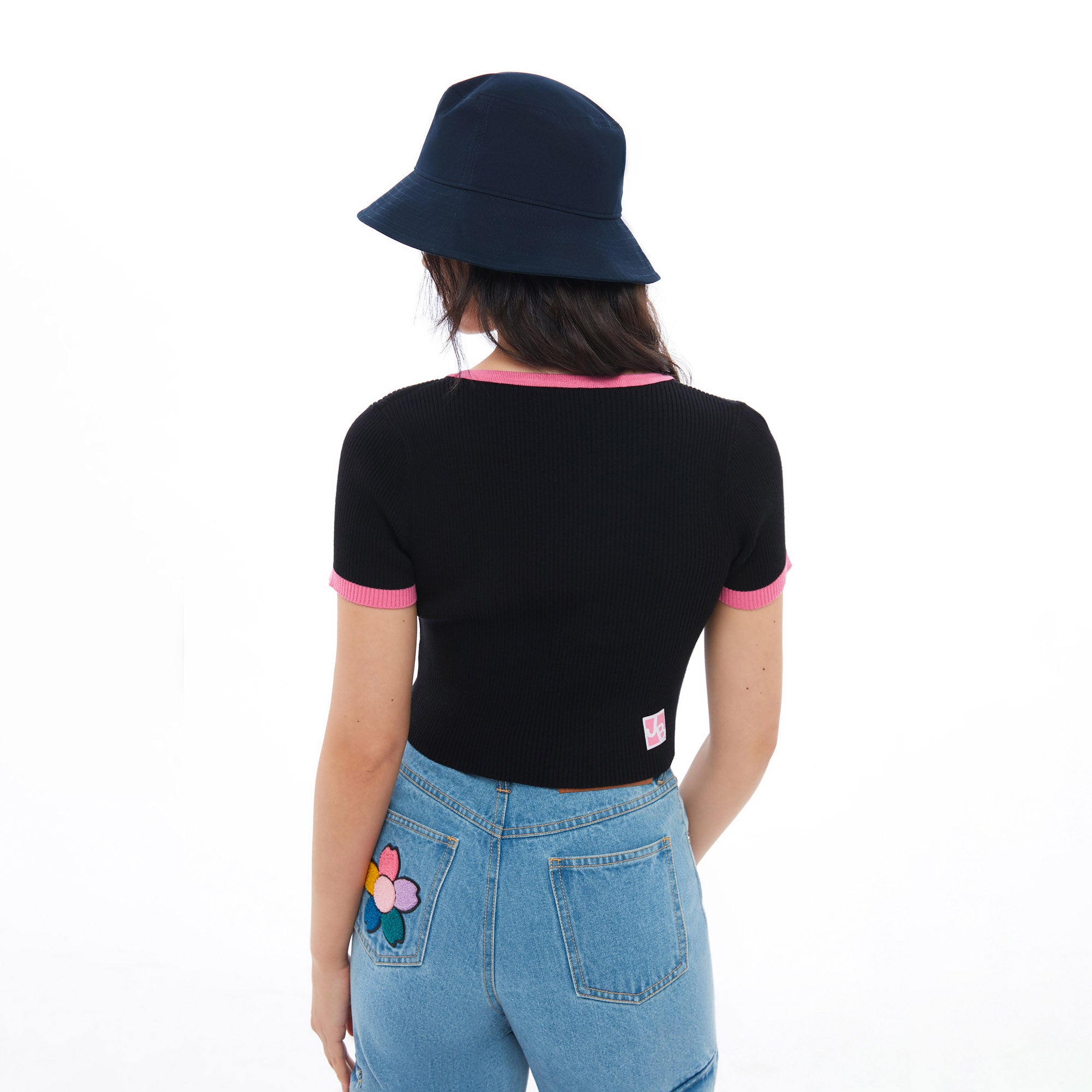 Smiley Sakura Baby Tee Black
