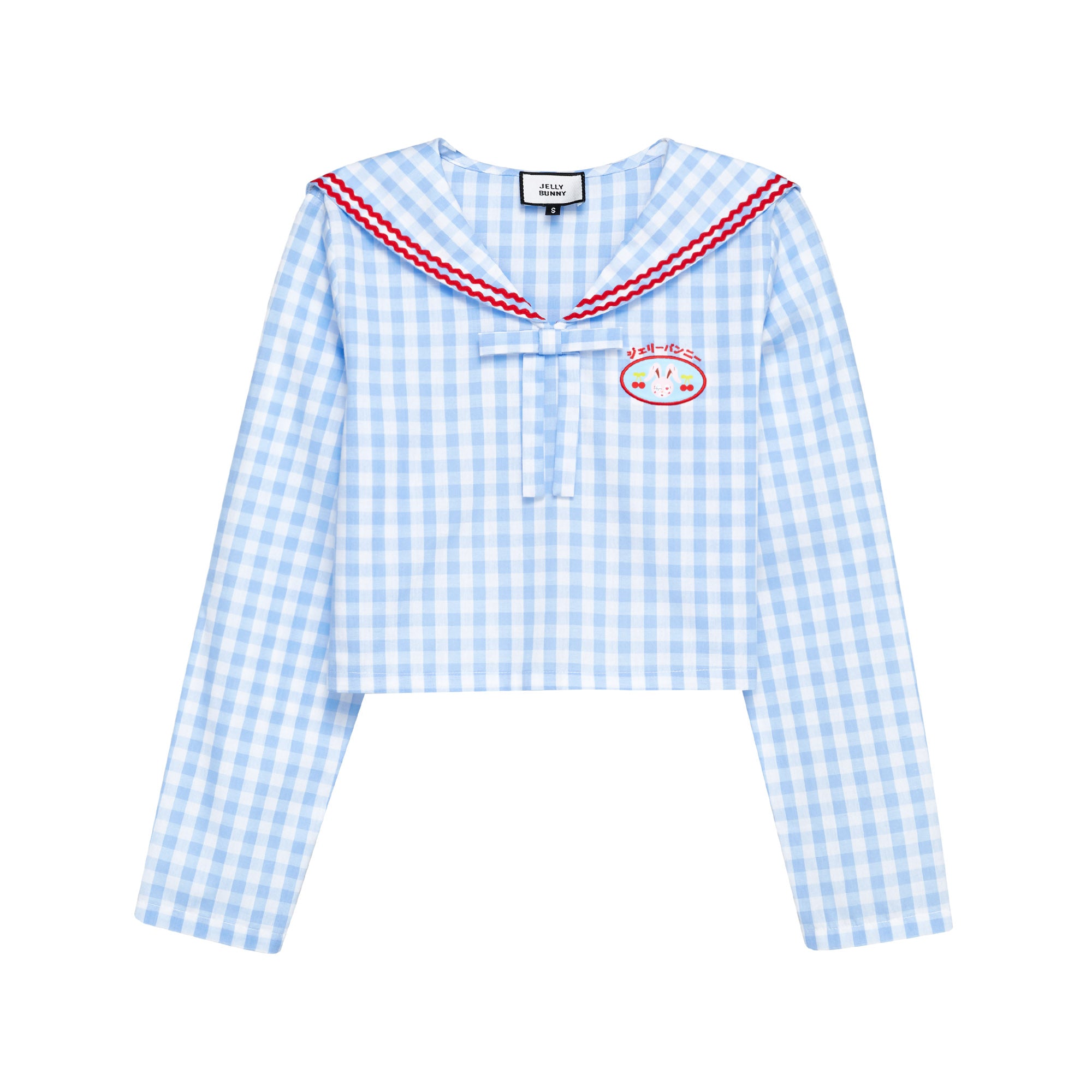 เสื้อครอปแขนยาวลายตาราง Blue