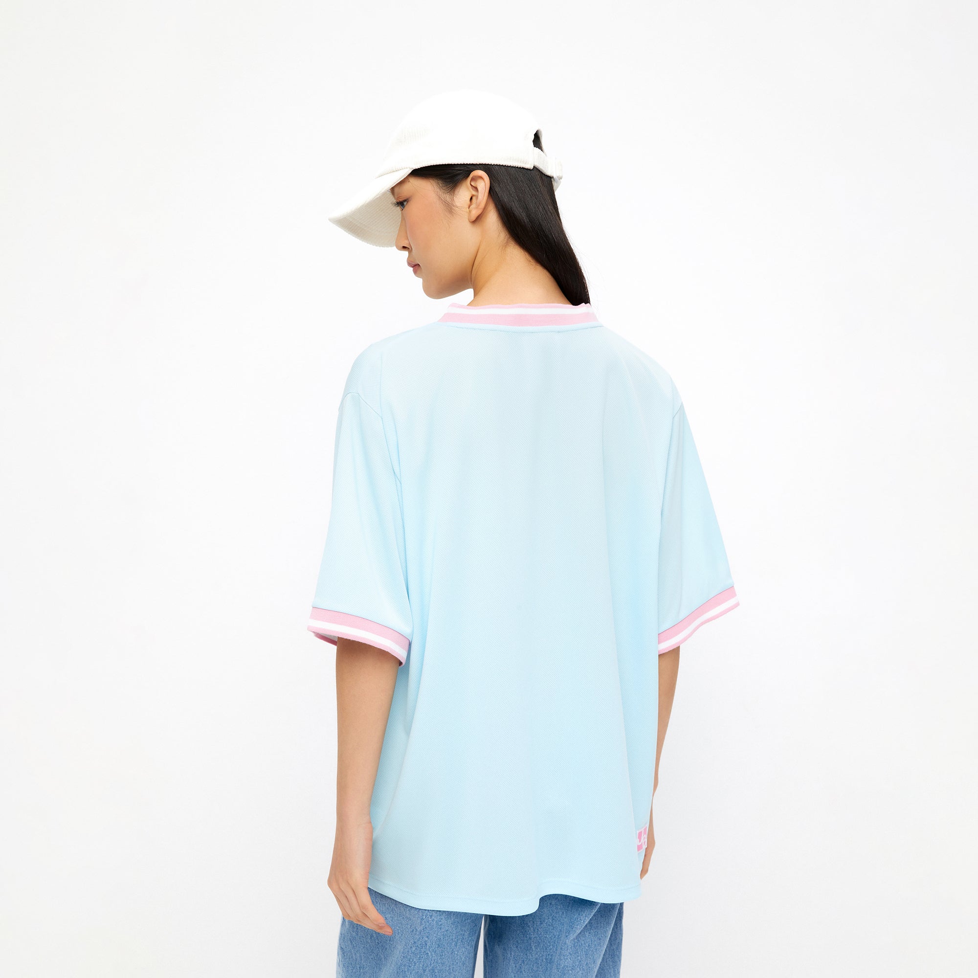 เสื้อโอเวอร์ไซส์แขนสั้นปักลาย Blue