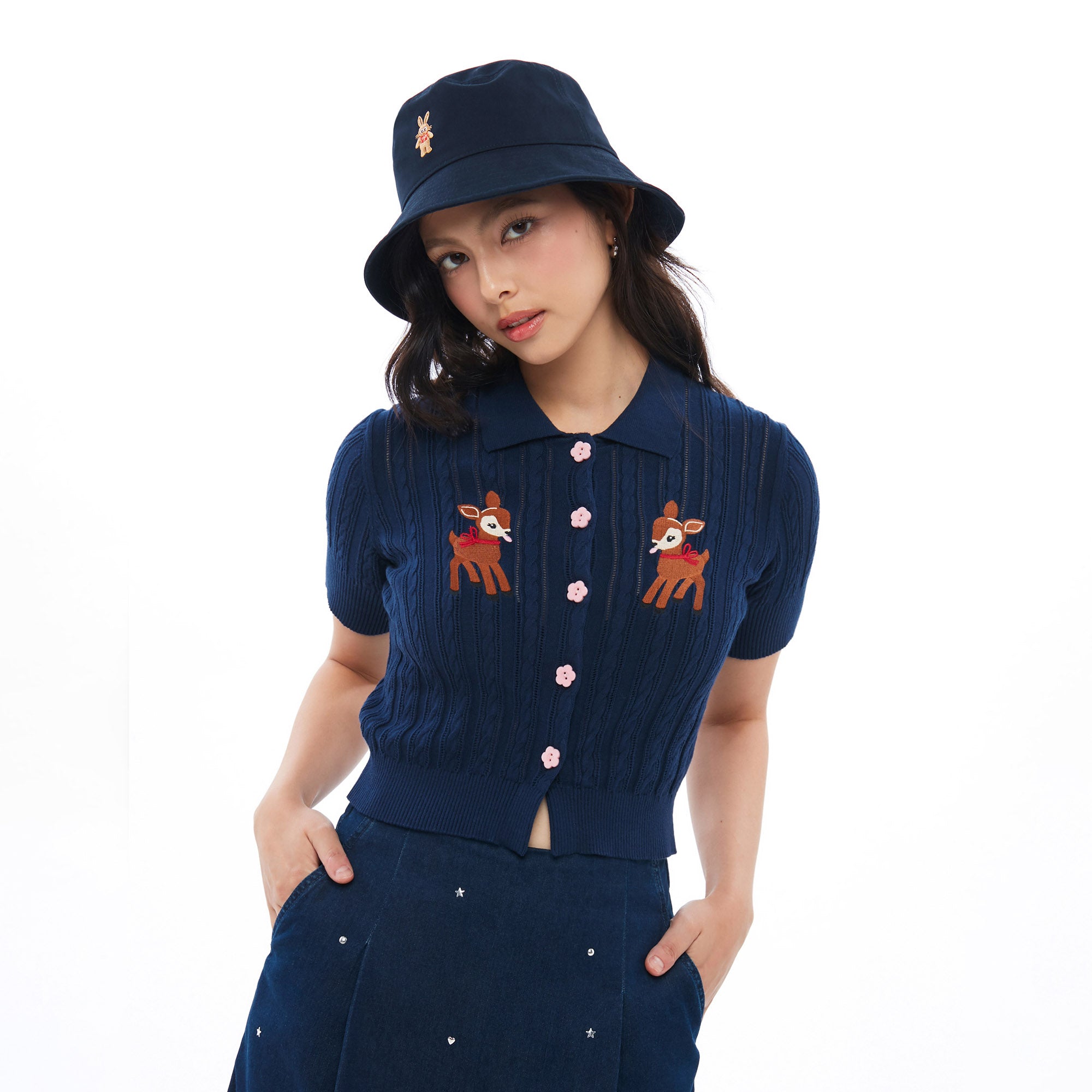 Little Dears Cable Knit Short Sleeve Shirt Navy