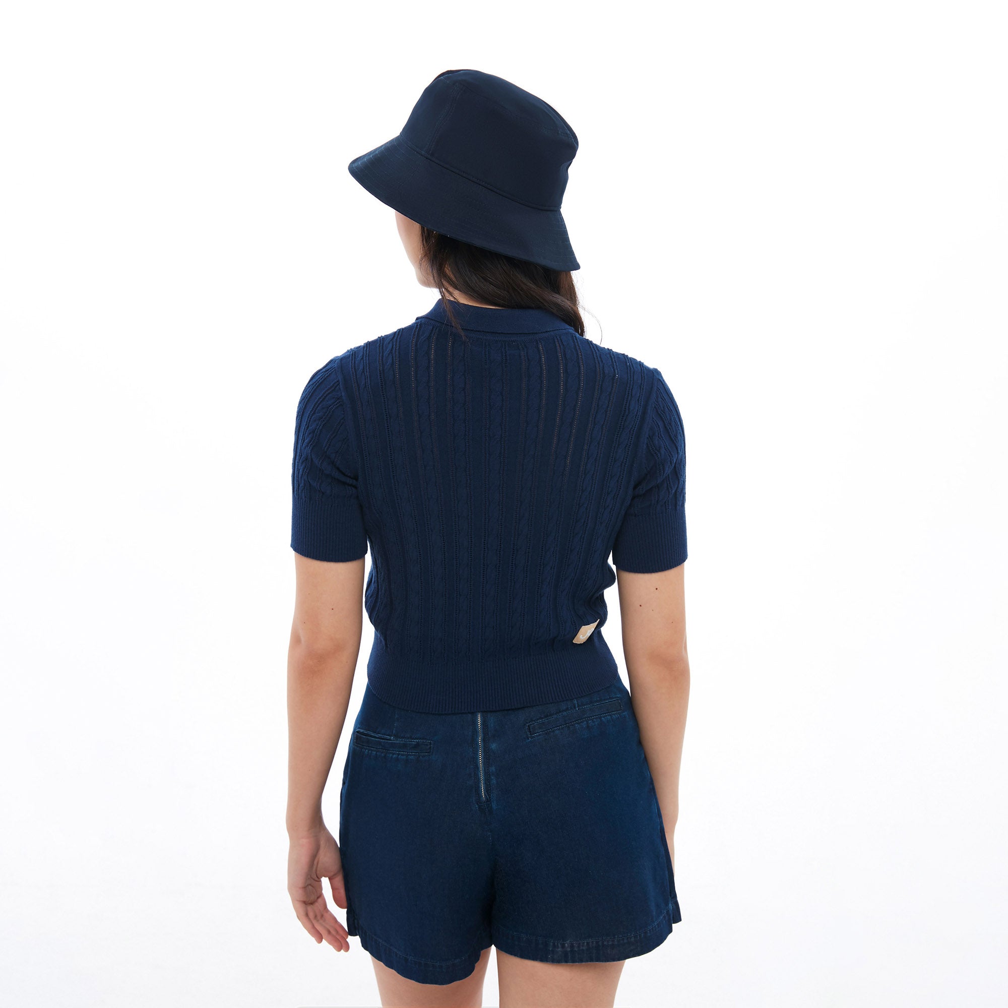 Little Dears Cable Knit Short Sleeve Shirt Navy