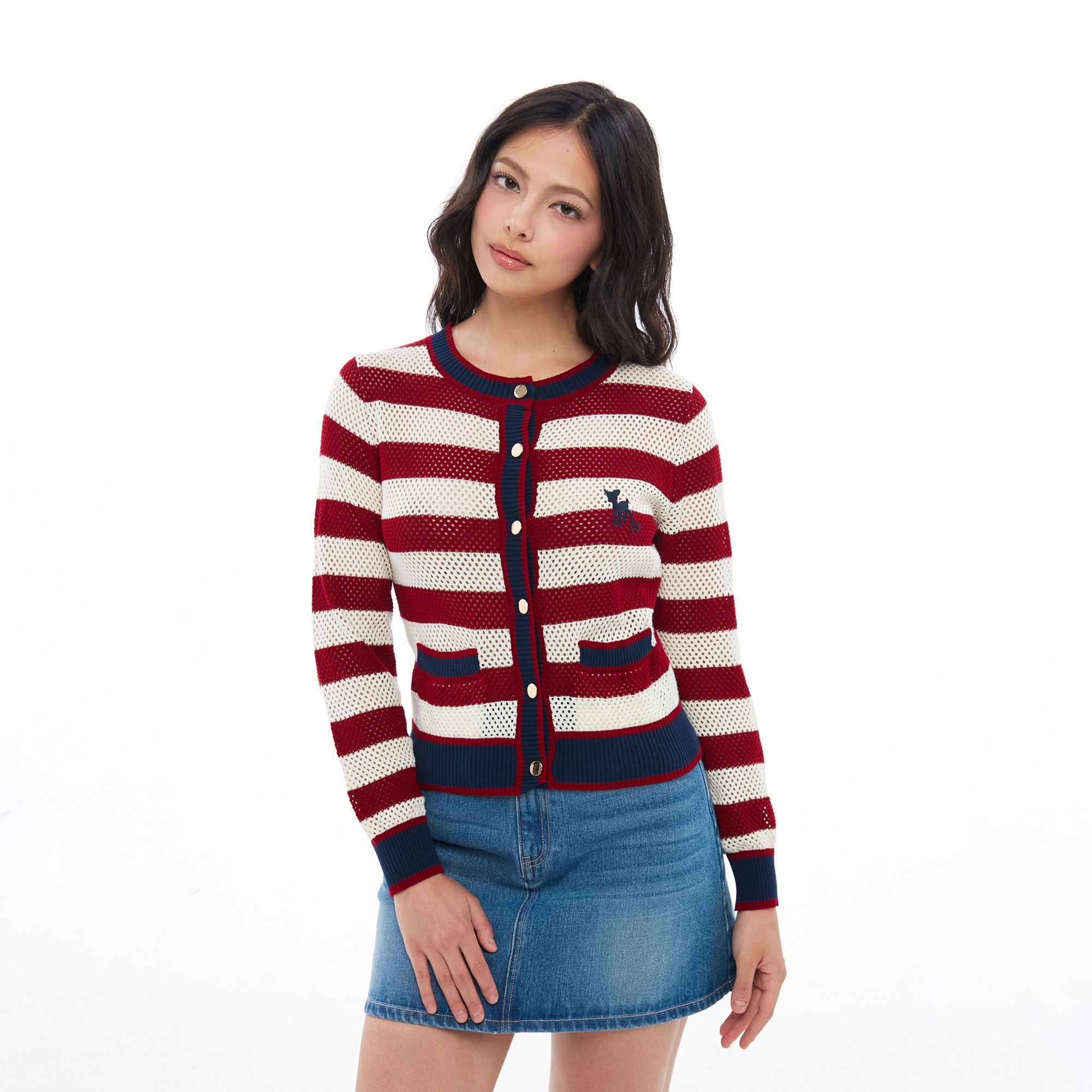 เสื้อคาร์ดิแกนตาข่ายปักลายกวาง Multi Color