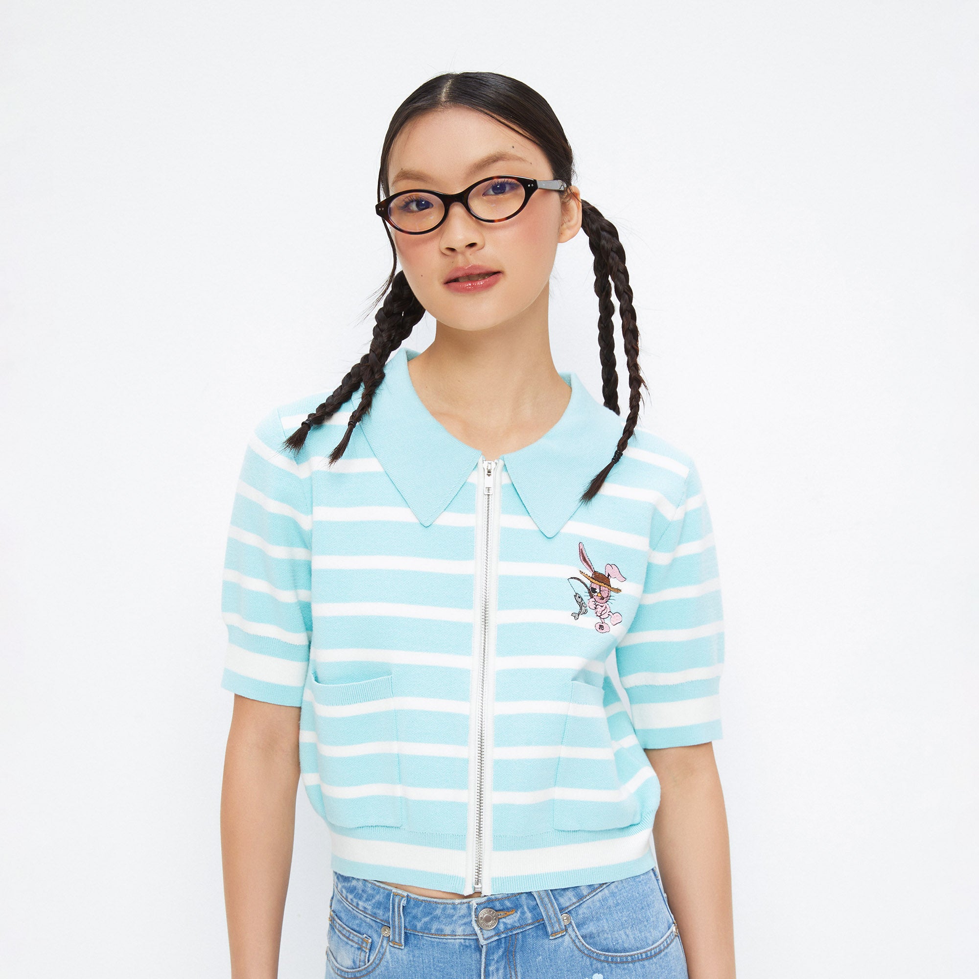 เสื้อถักแขนสั้นลายทาง Multi Color