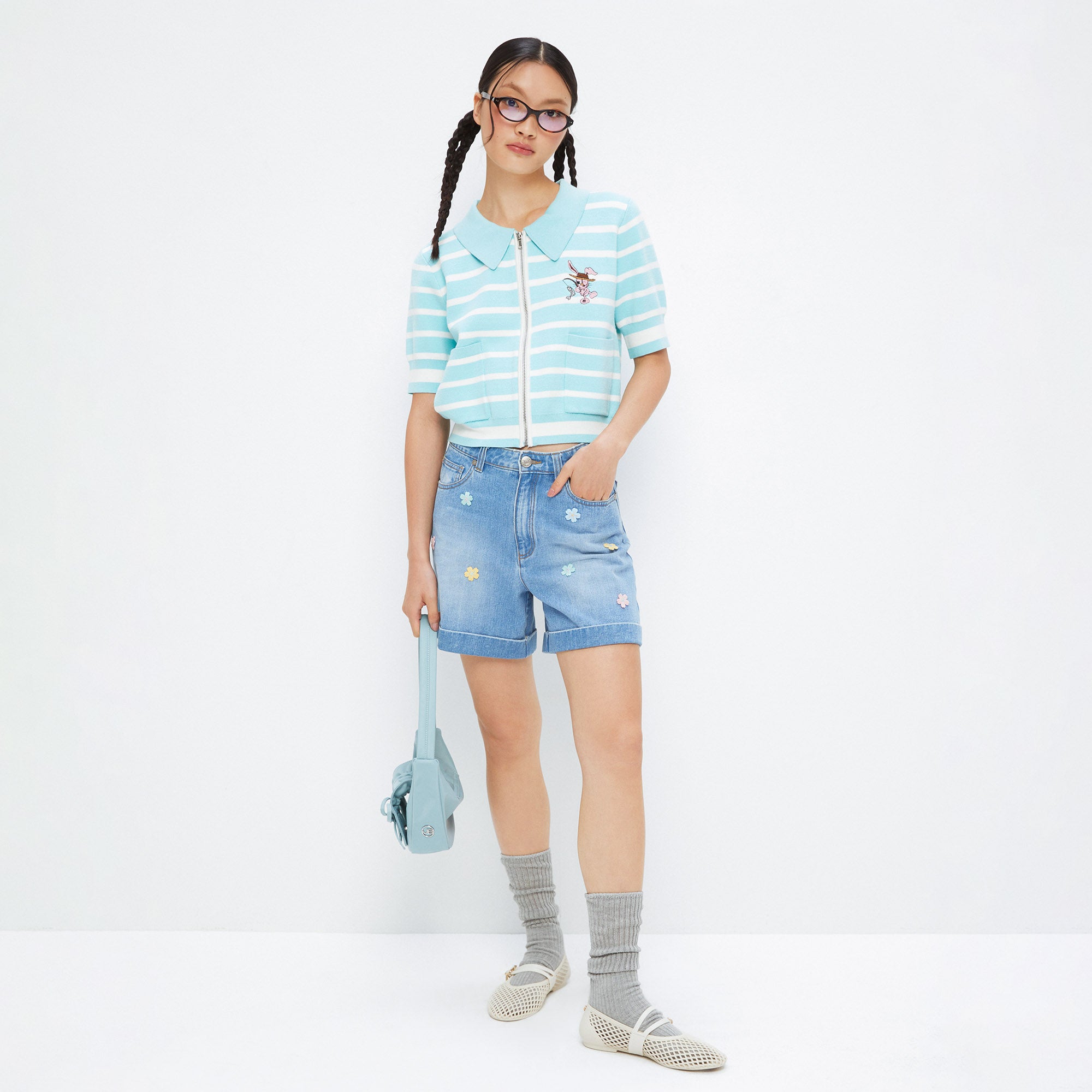 เสื้อถักแขนสั้นลายทาง Multi Color