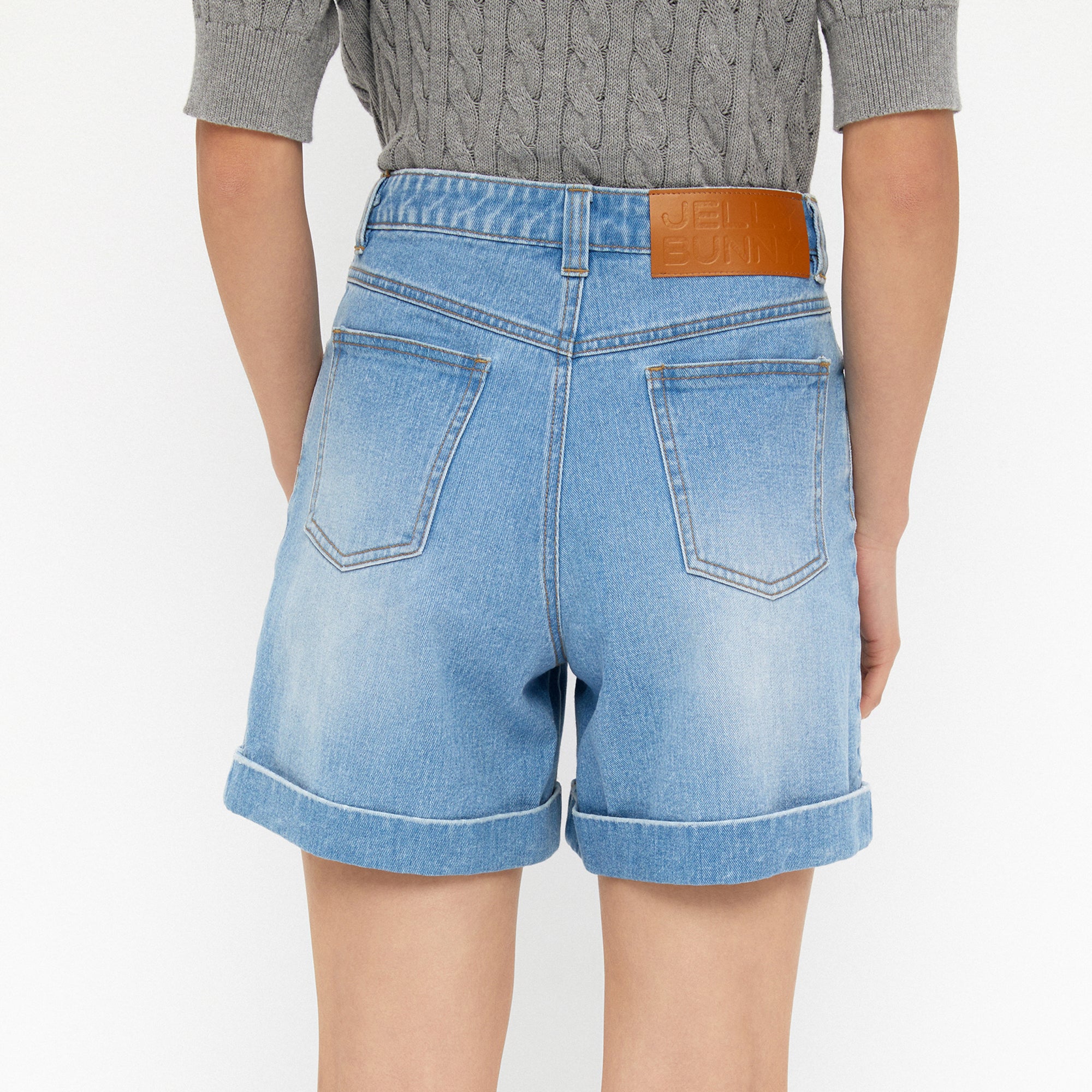 Sakura Embellished Denim Shorts Blue