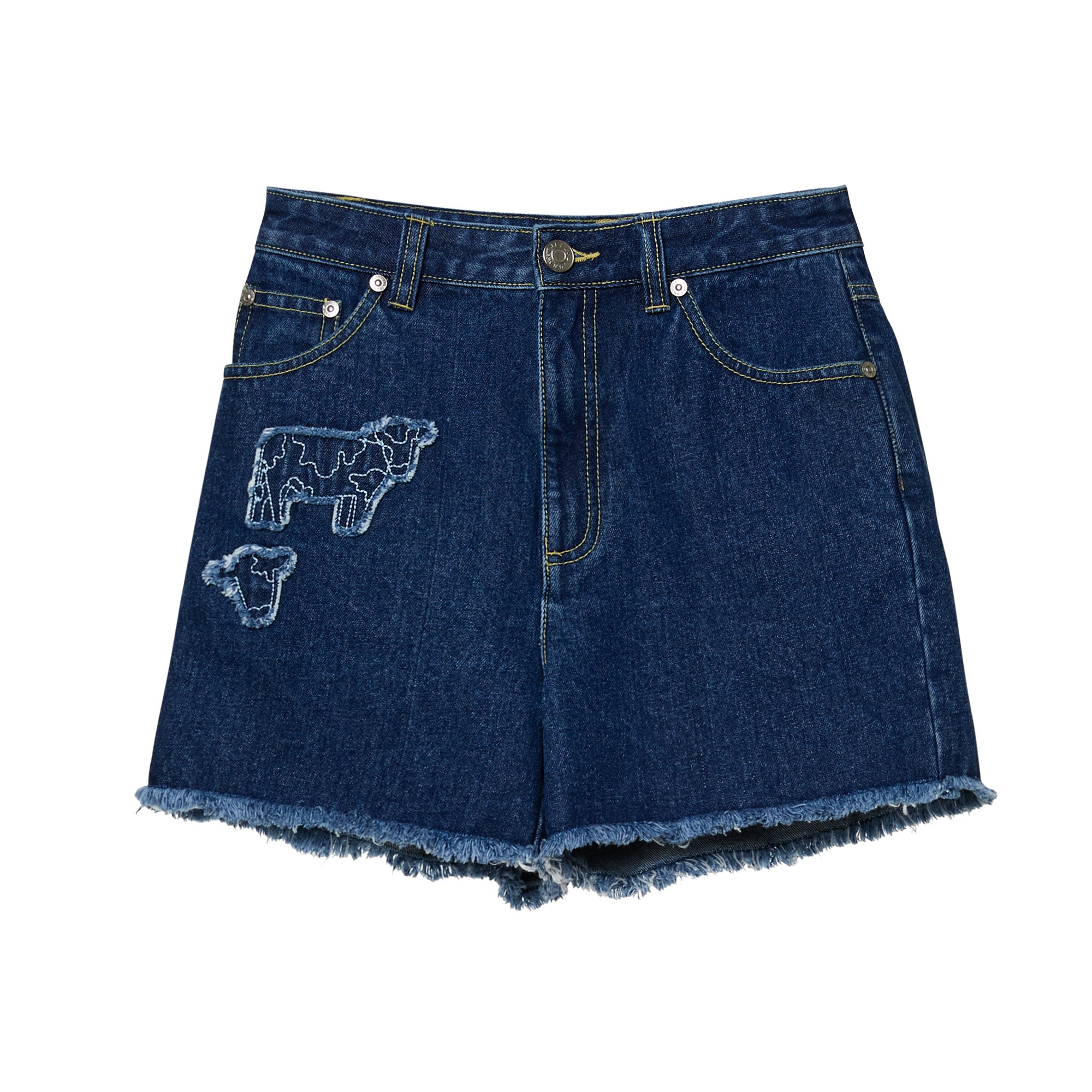 Animal Embroidery Denim Shorts Blue