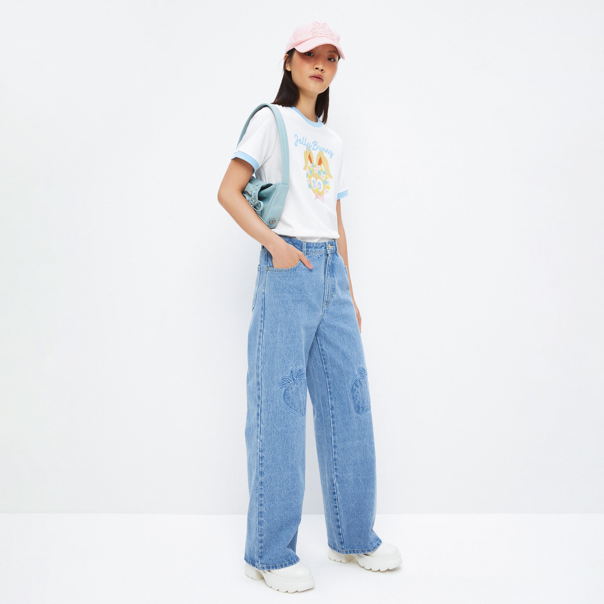 Strawberry Embroidery Denim Pants