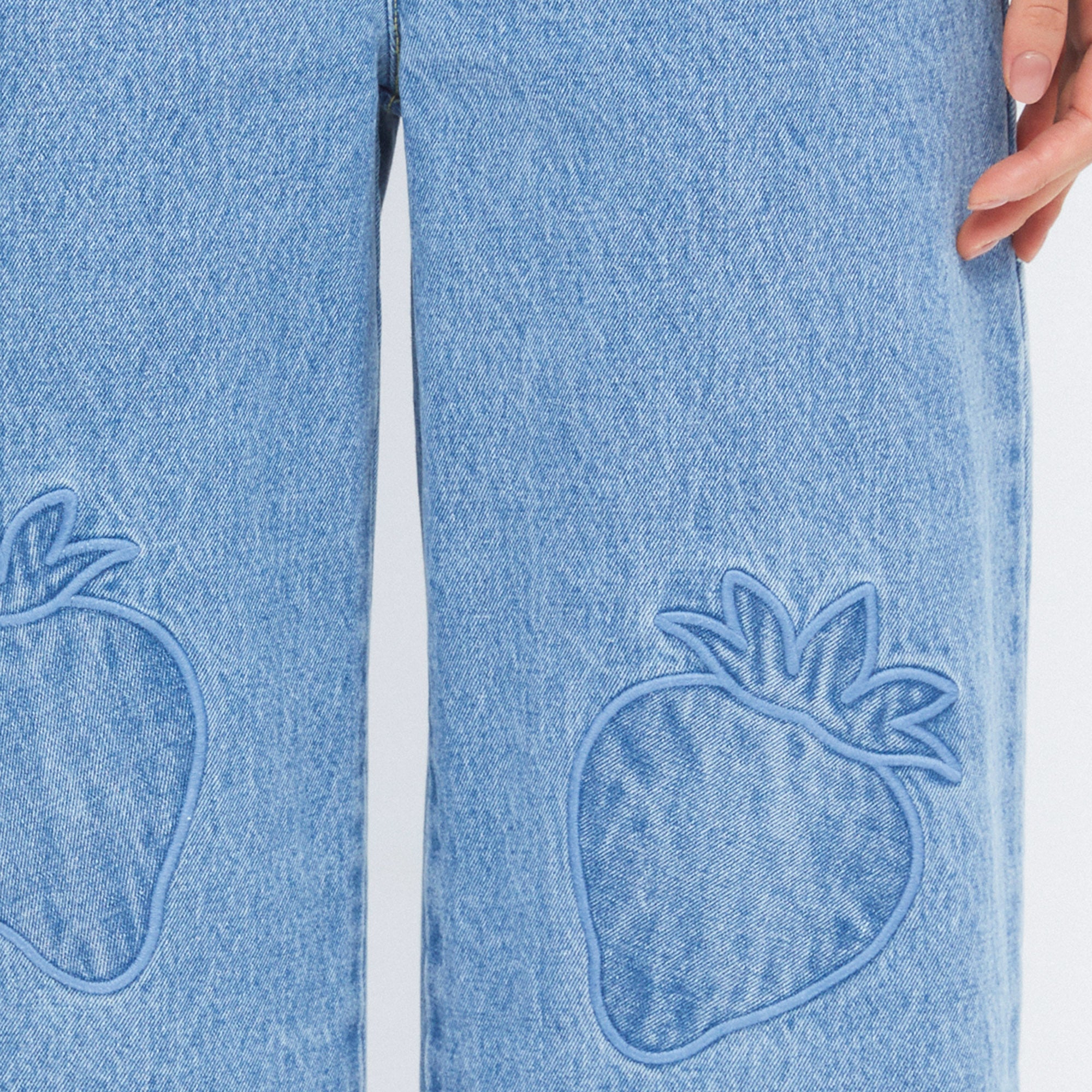 Strawberry Embroidery Denim Pants