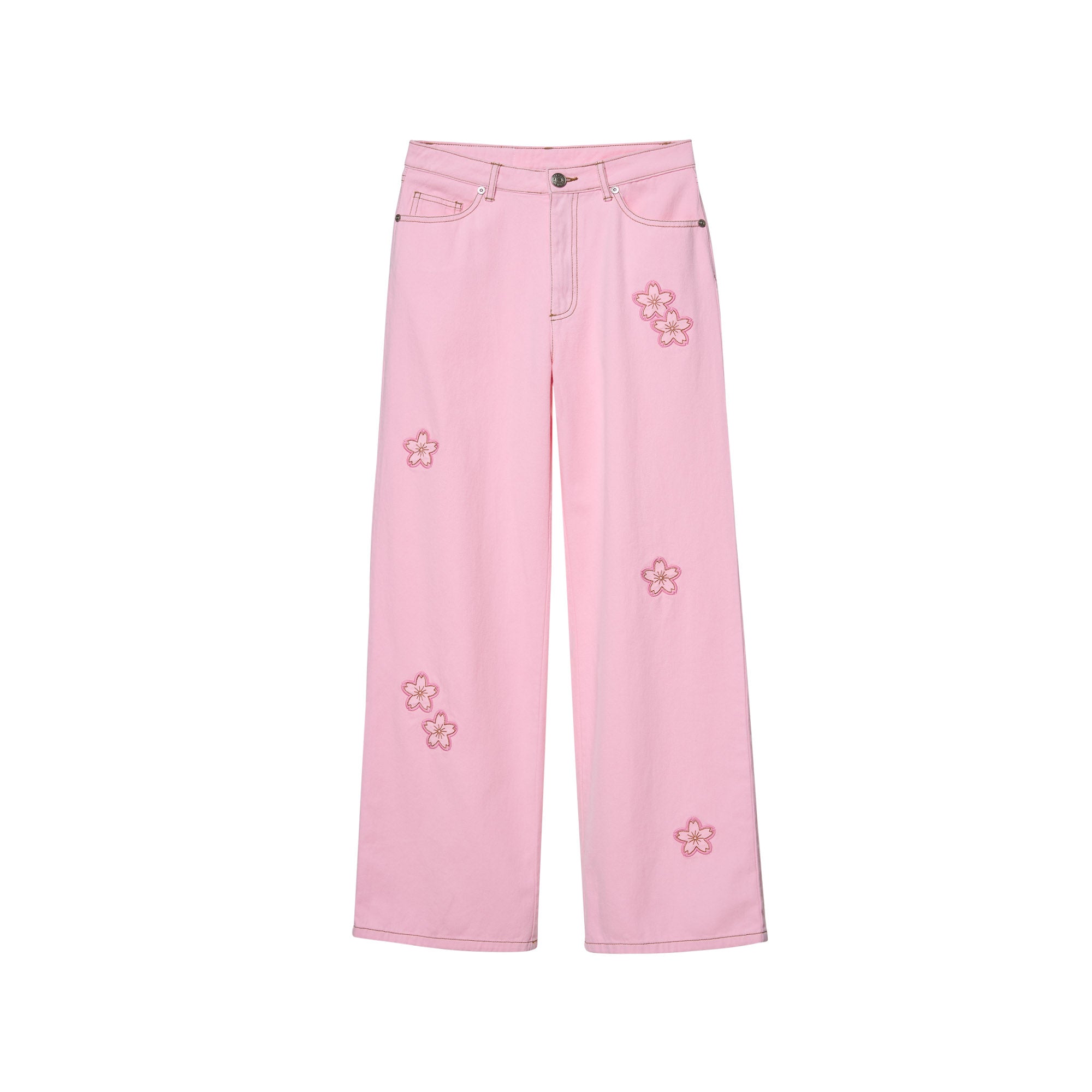 Sakura Embroidery Pants Pink