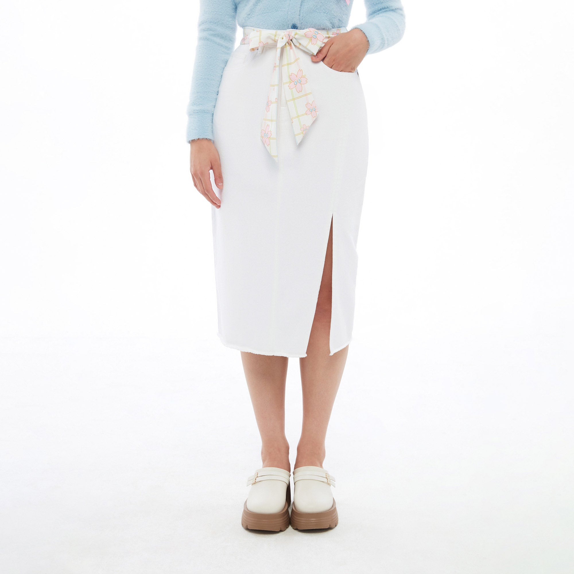 Bow Tie Midi Skirt White