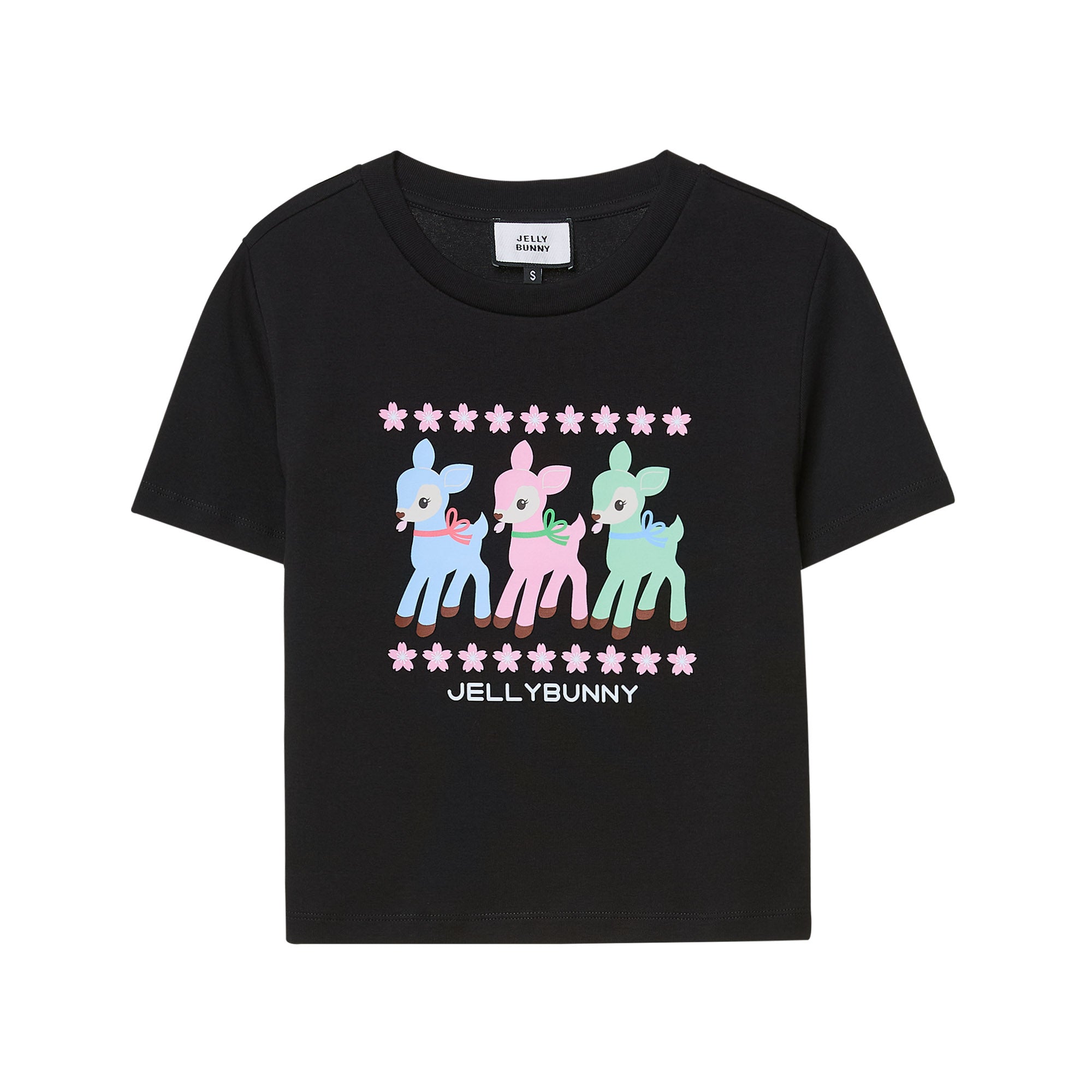 เสื้อยืดแขนสั้นพิมพ์ลายกวาง Black