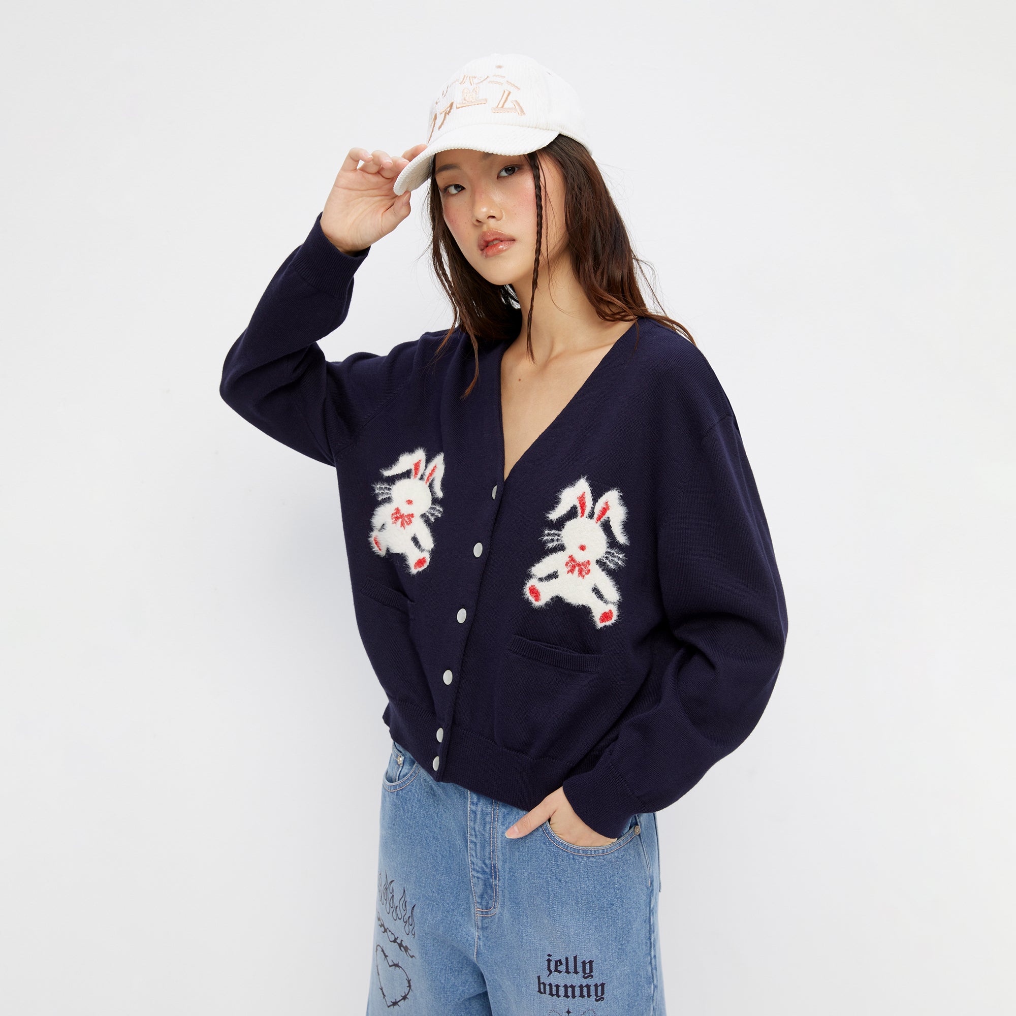 Furry Jerme Long Sleeve Cardigan Navy