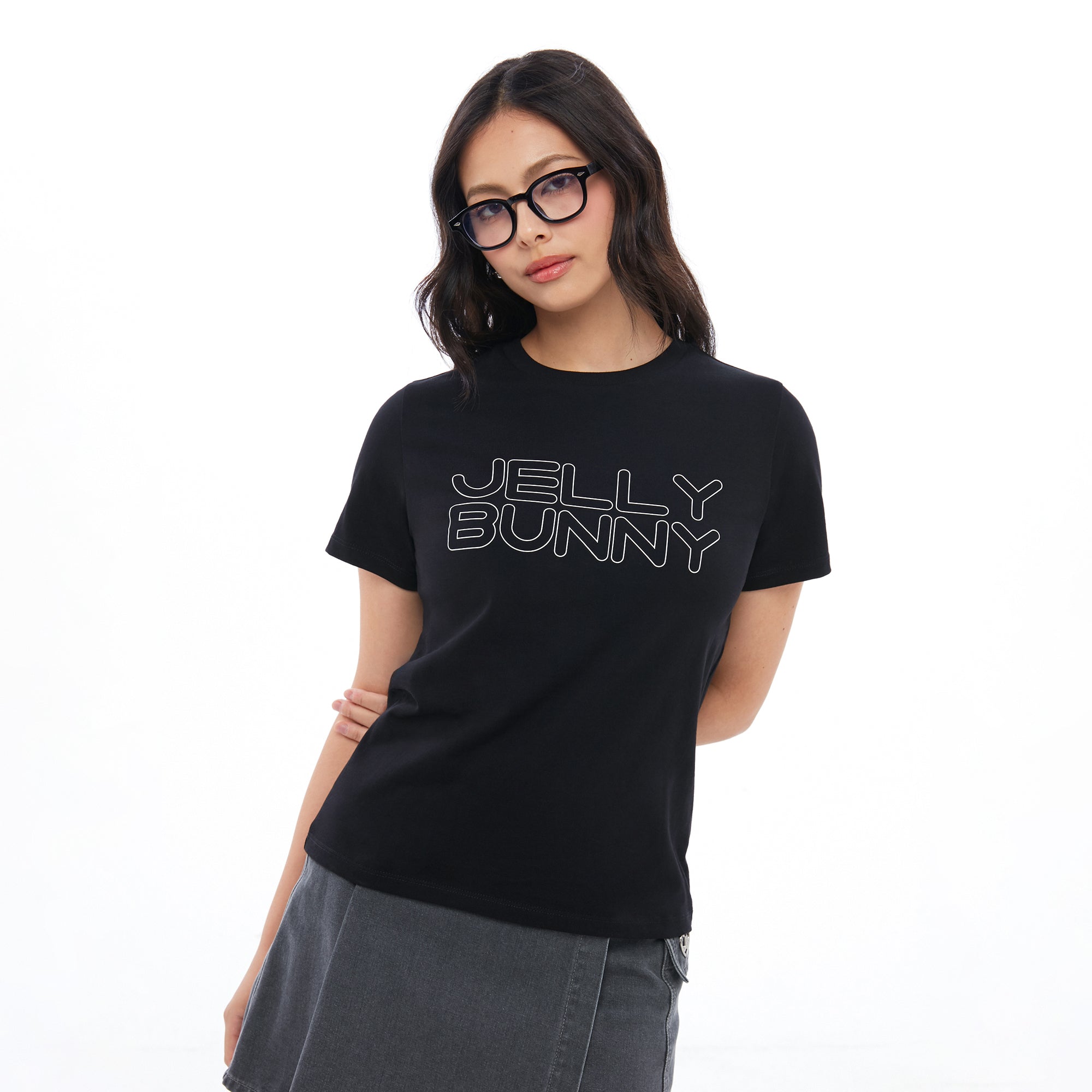 เสื้อยืดแขนสั้นพิมพ์ลายโลโก้ Black