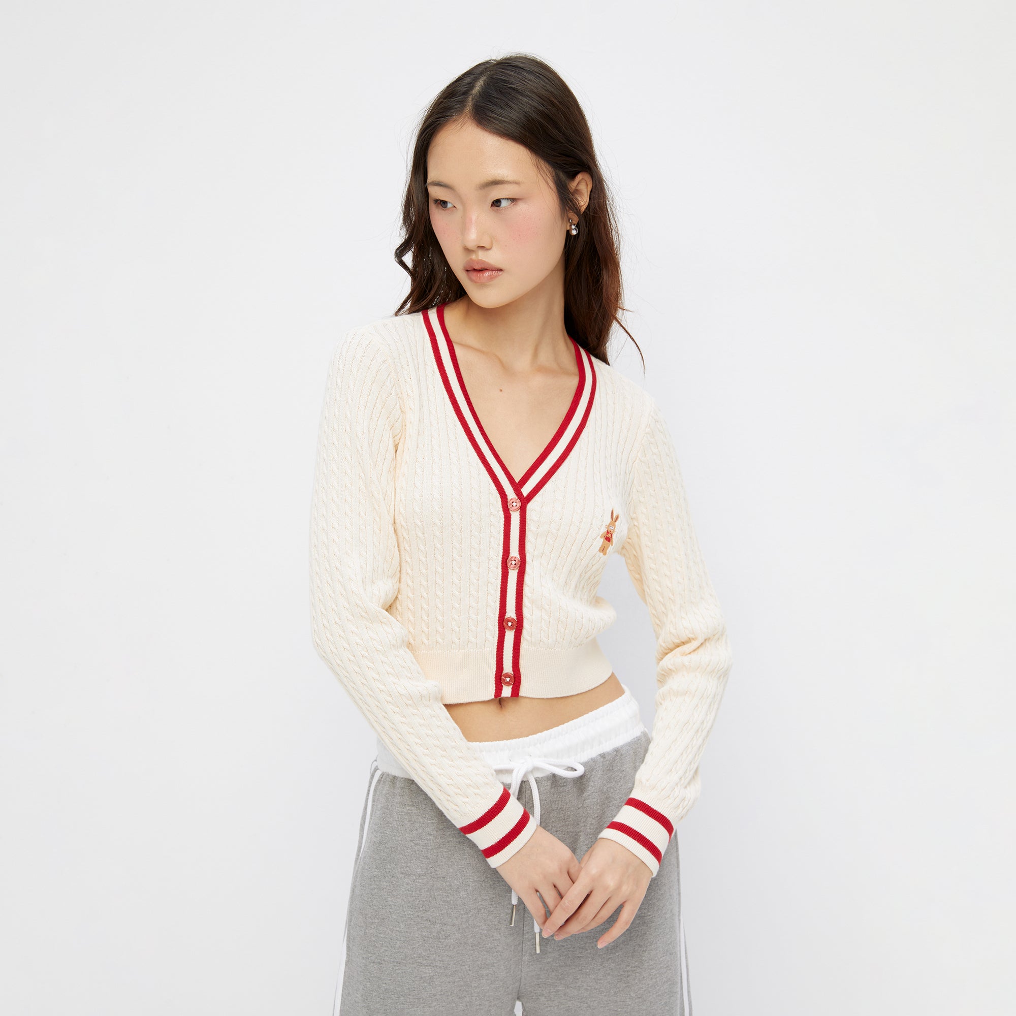 Cable Knitted Long Sleeve Cardigan Cream