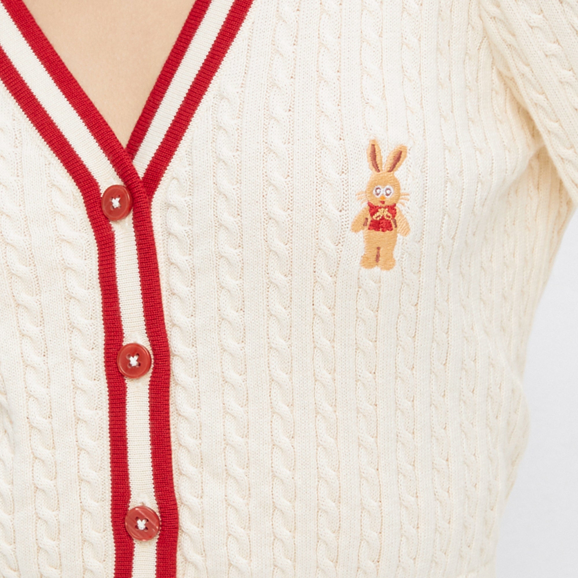 Cable Knitted Long Sleeve Cardigan Cream