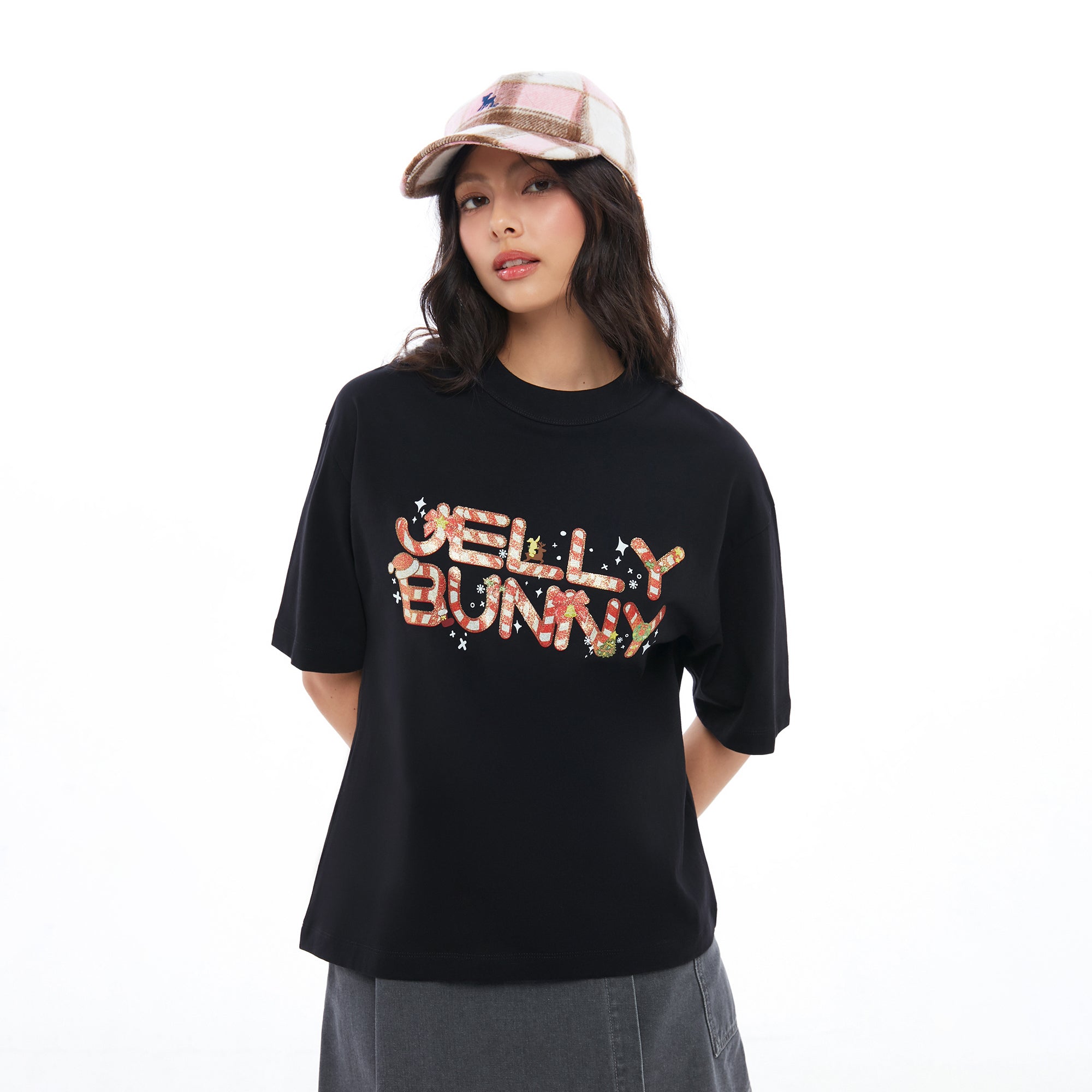 Candy Cane Embroidery T-Shirt Black