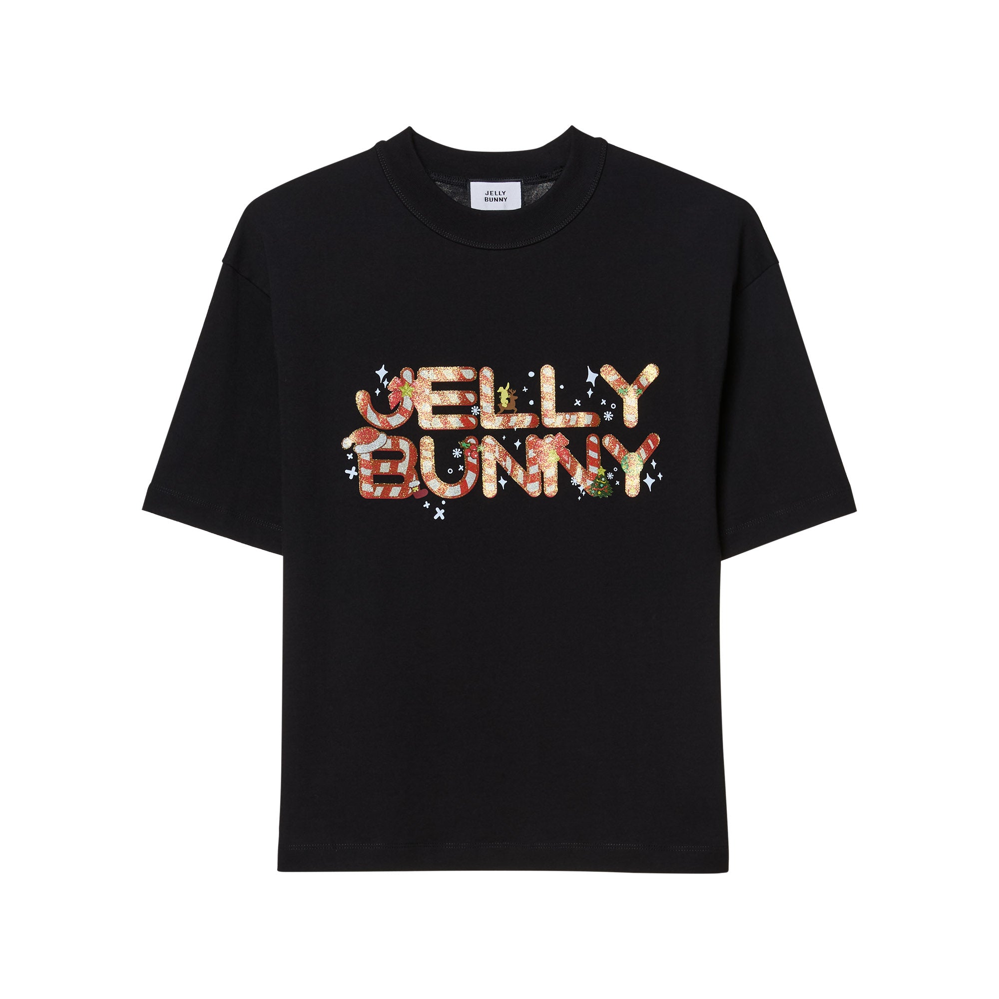 Candy Cane Embroidery T-Shirt Black