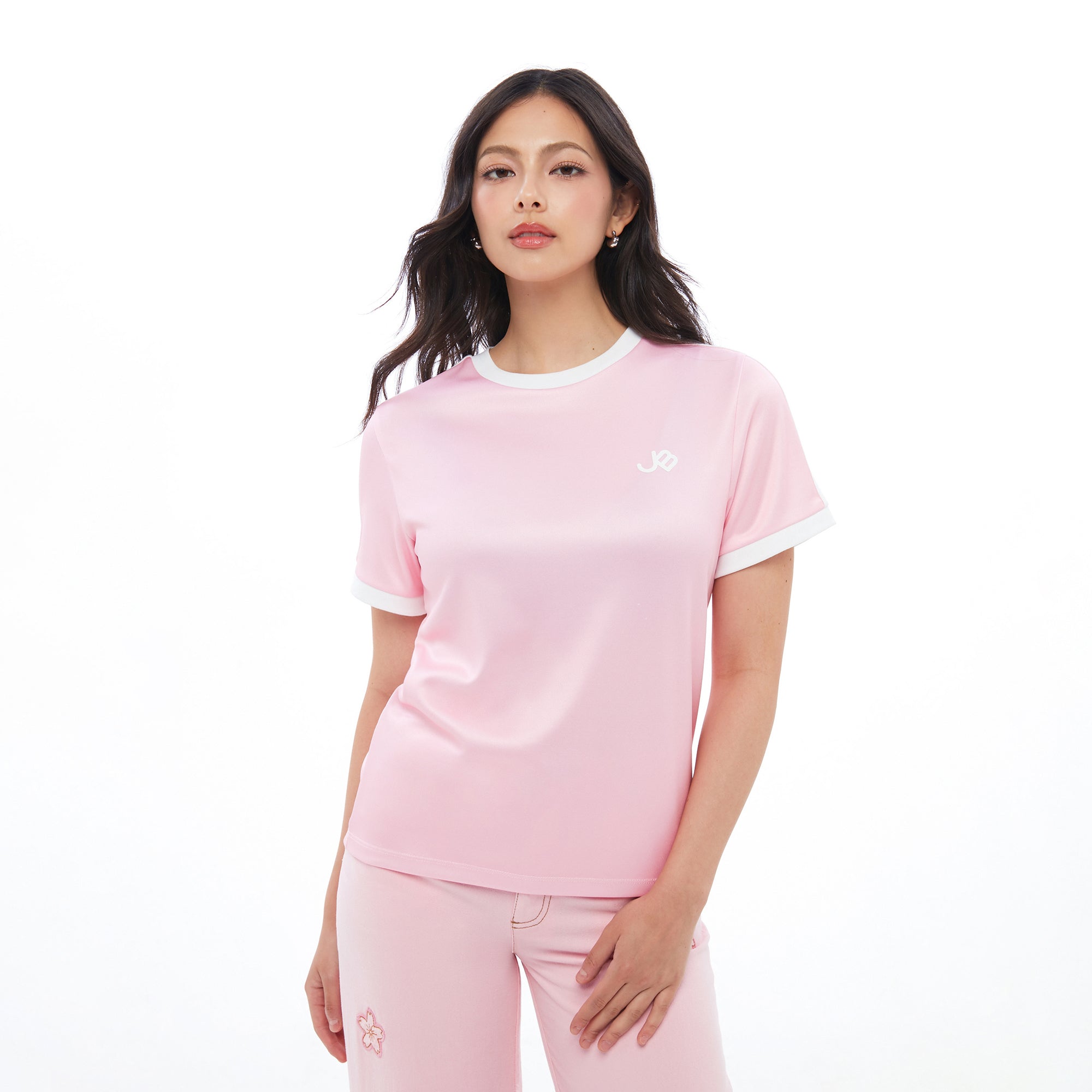 เสื้อยืดแขนสั้นปักลายโลโก้ Pink