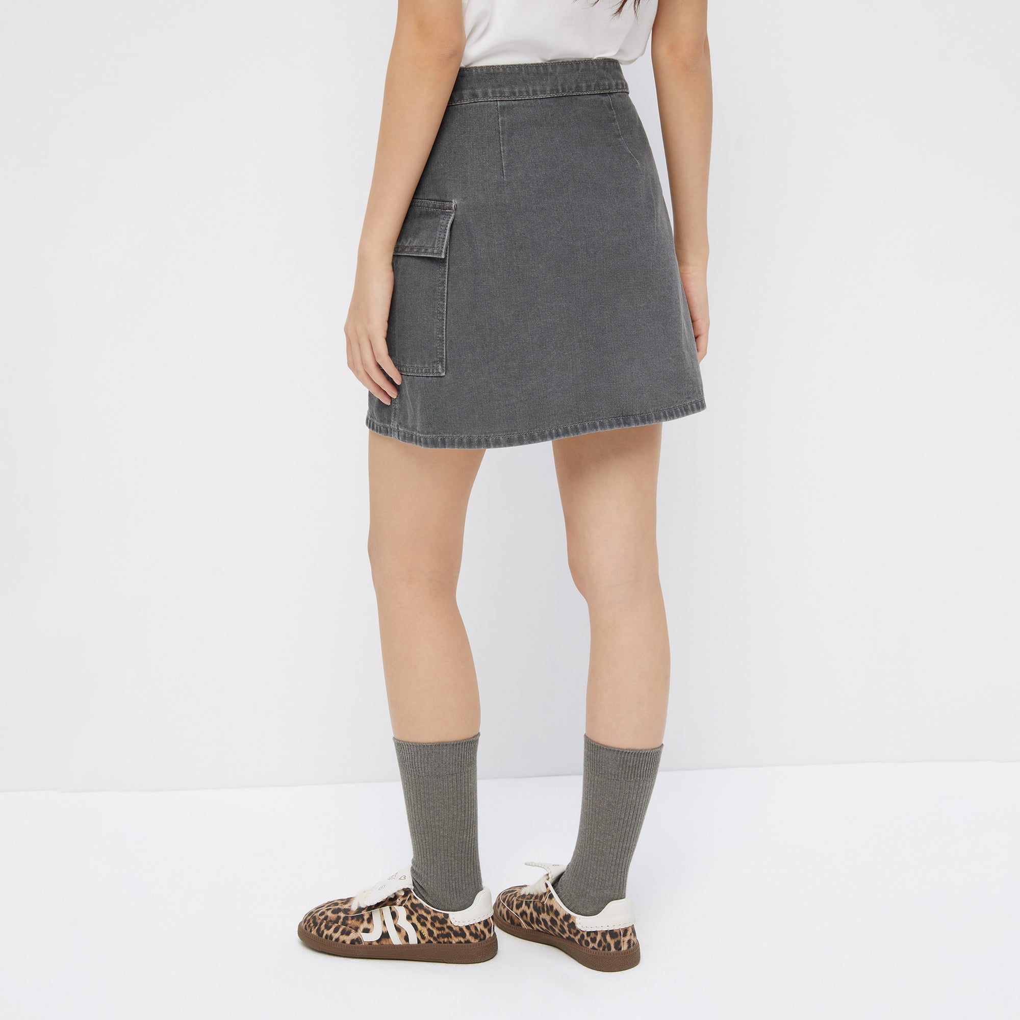 Wrap Denim Mini Skirt Grey
