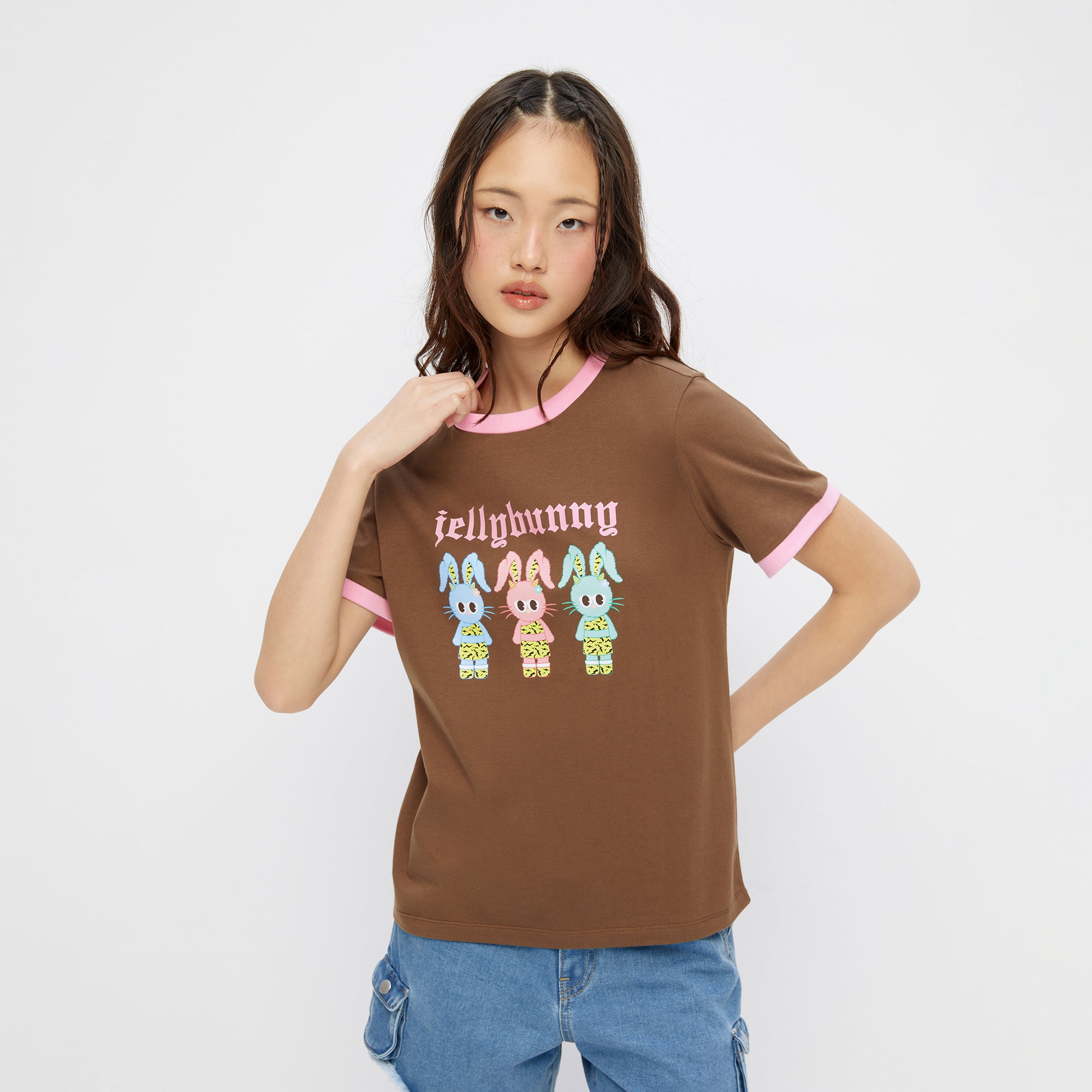 เสื้อยืดพิมพ์ลายกระต่าย Triple Leopard Jerme Brown