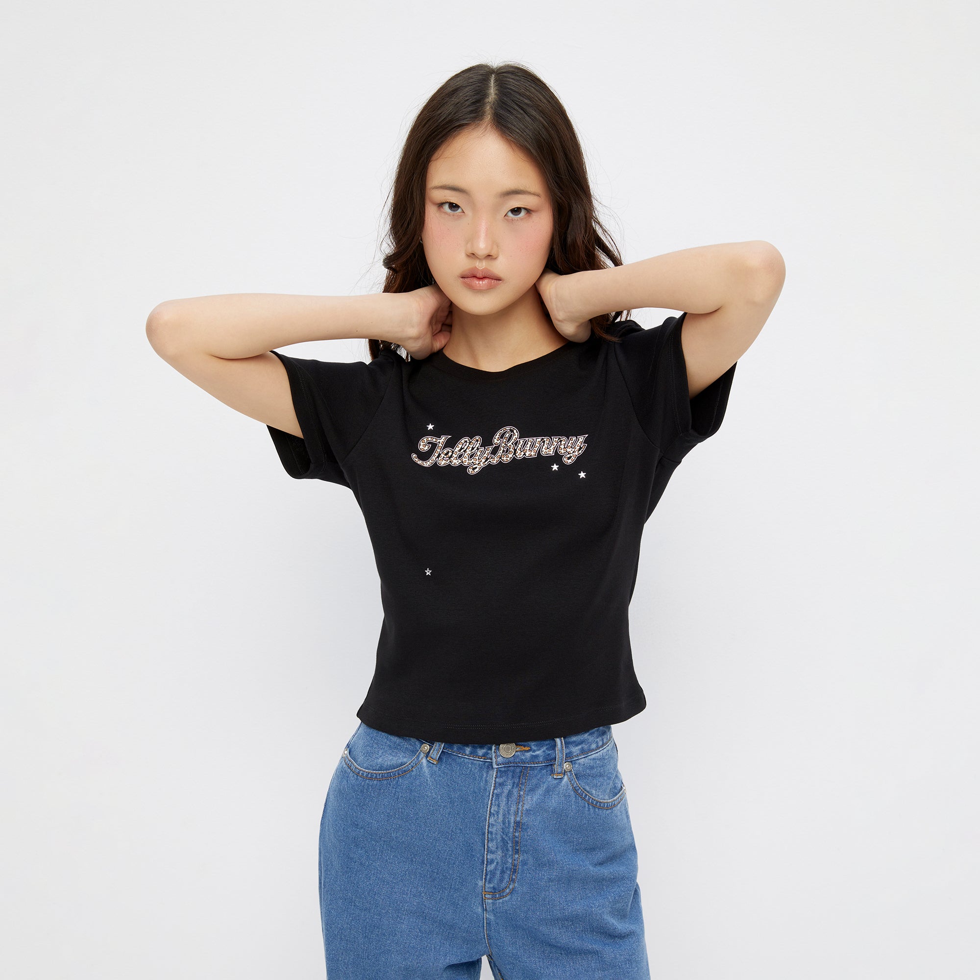 เสื้อยืดปักลายโลโก้ลวดลายเสือดาว Black