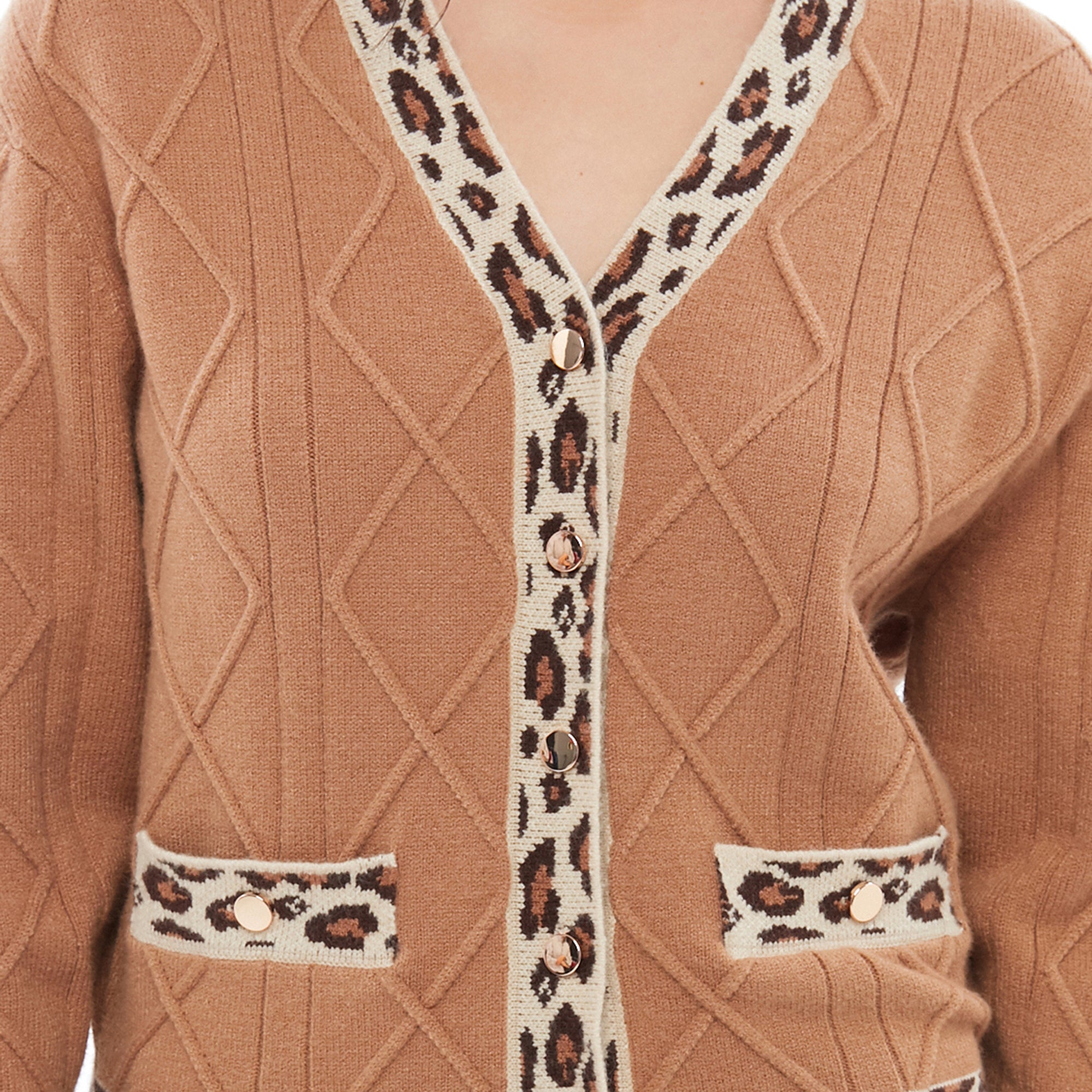 เสื้อคาร์ดิแกนแขนยาวแต่งลายเสือดาว Brown