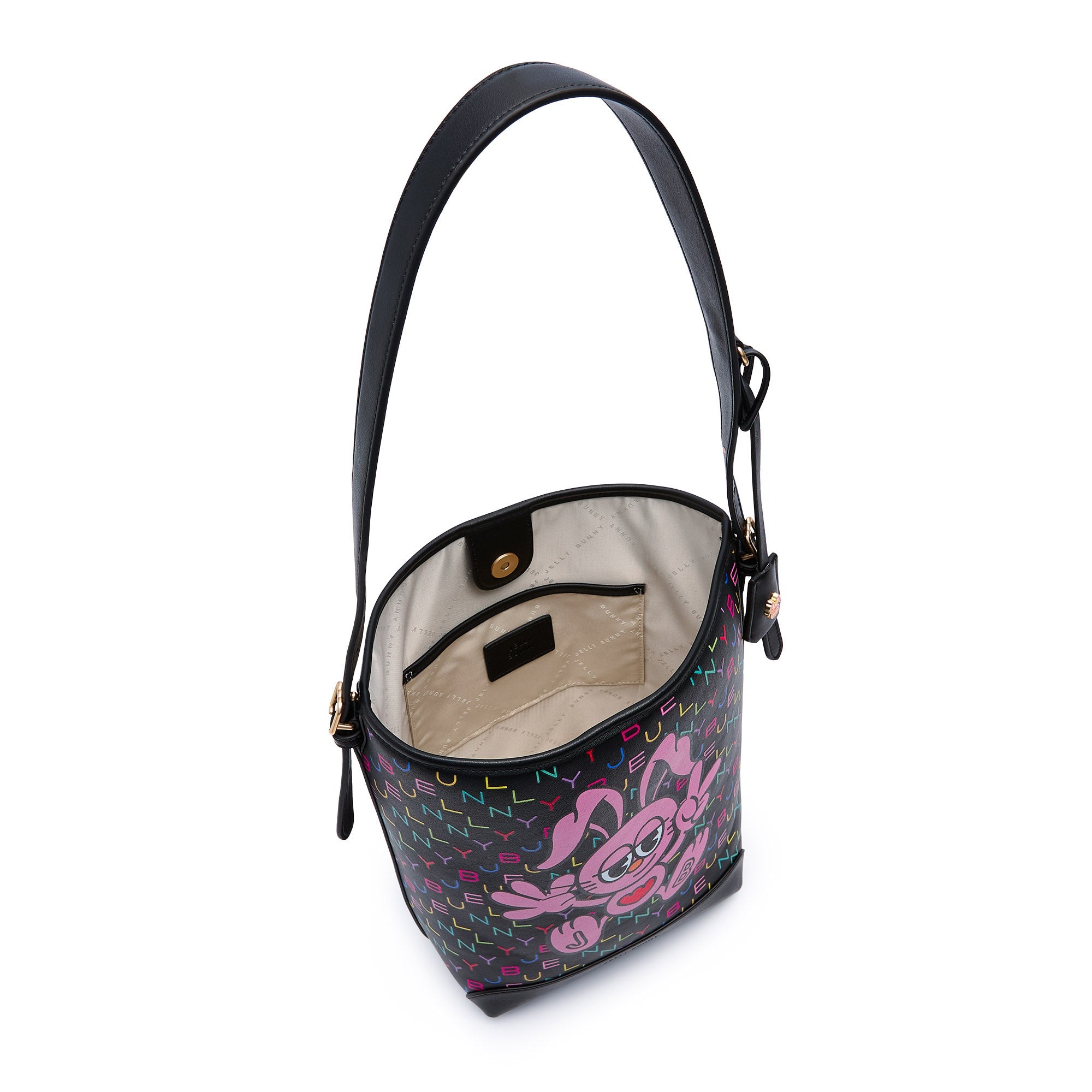 กระเป๋าโท้ททรงบักเก็ต Romille Printed Black