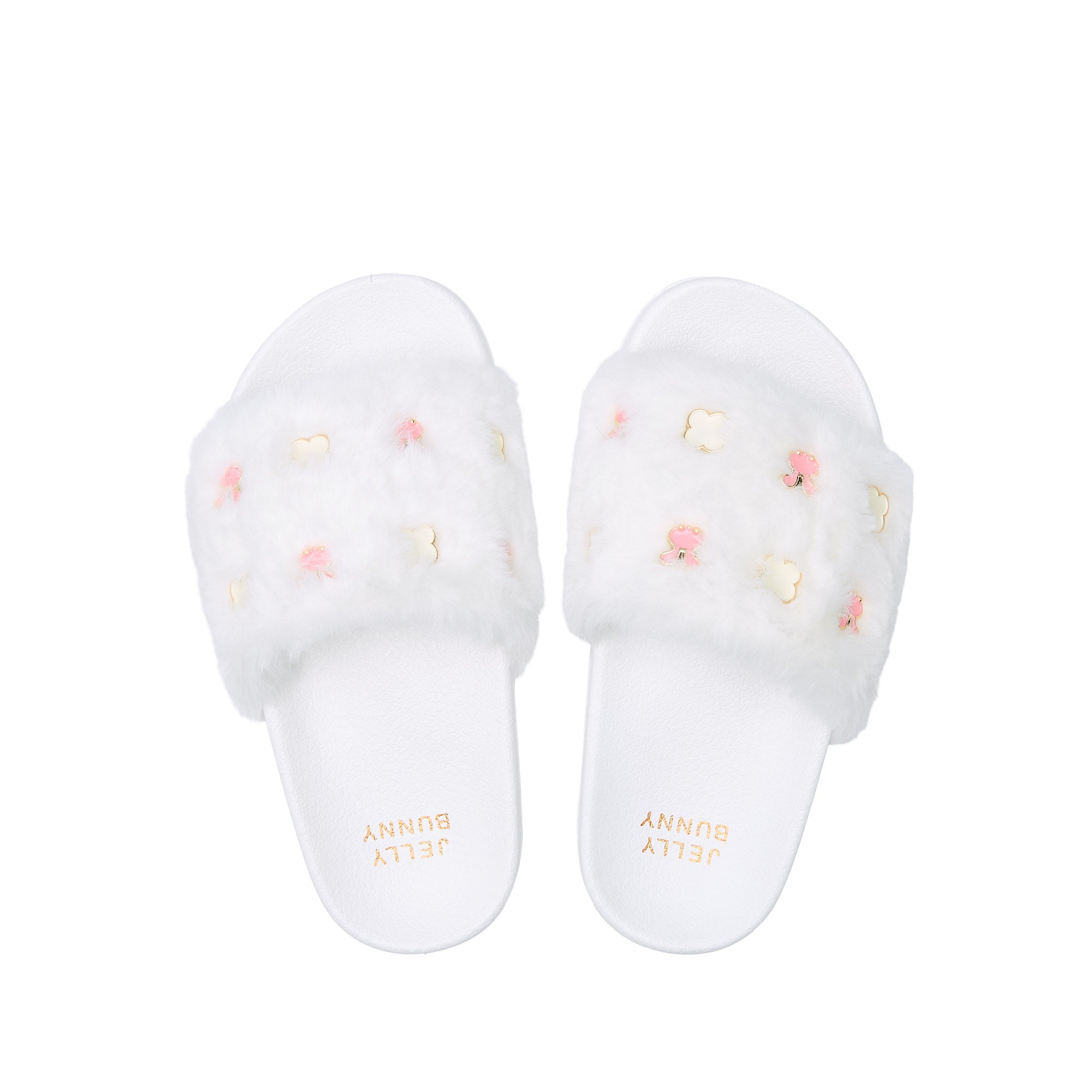 Mini Slide Fur Daba Flat Sandals For Girls White