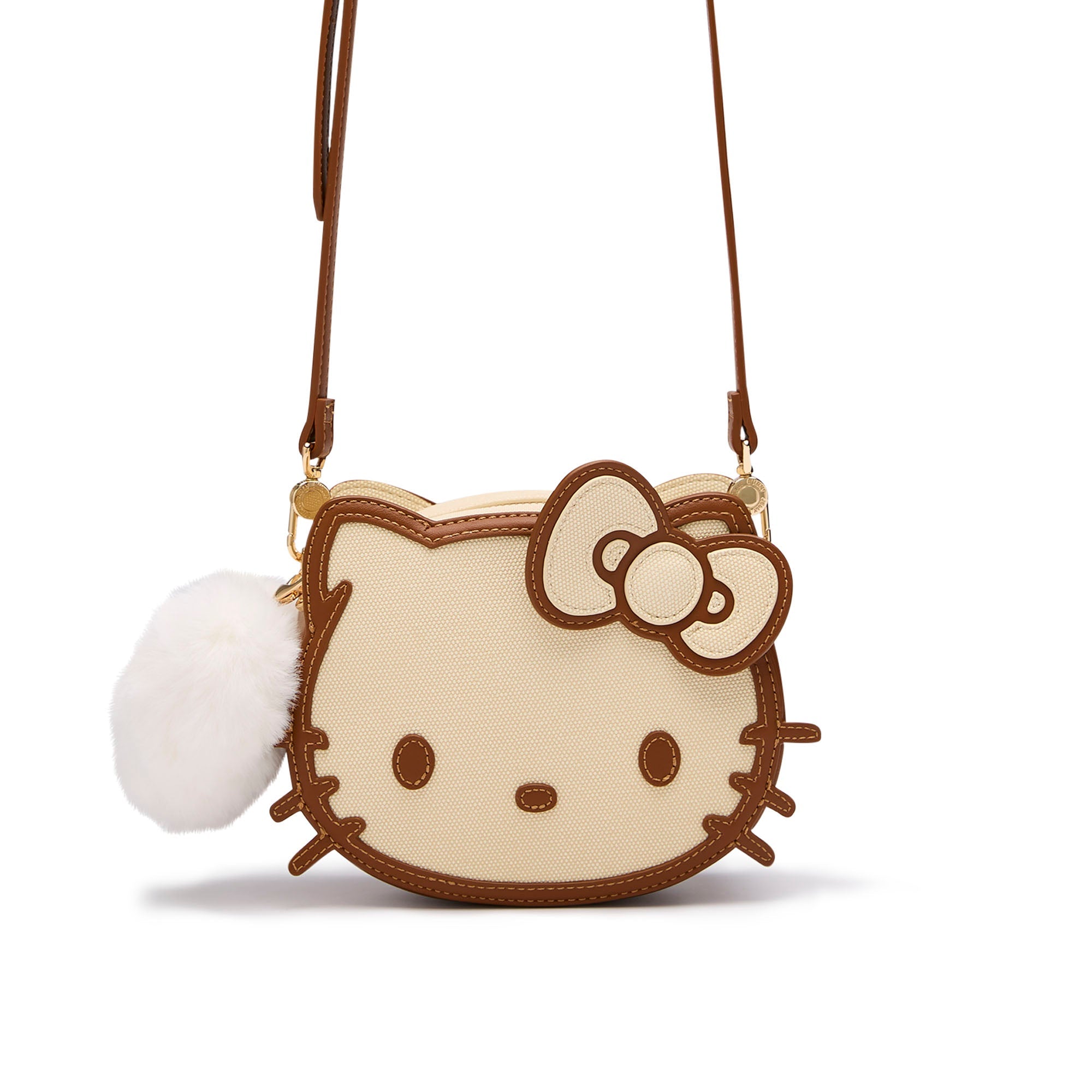 Kitty Face Crossbody Bag Beige