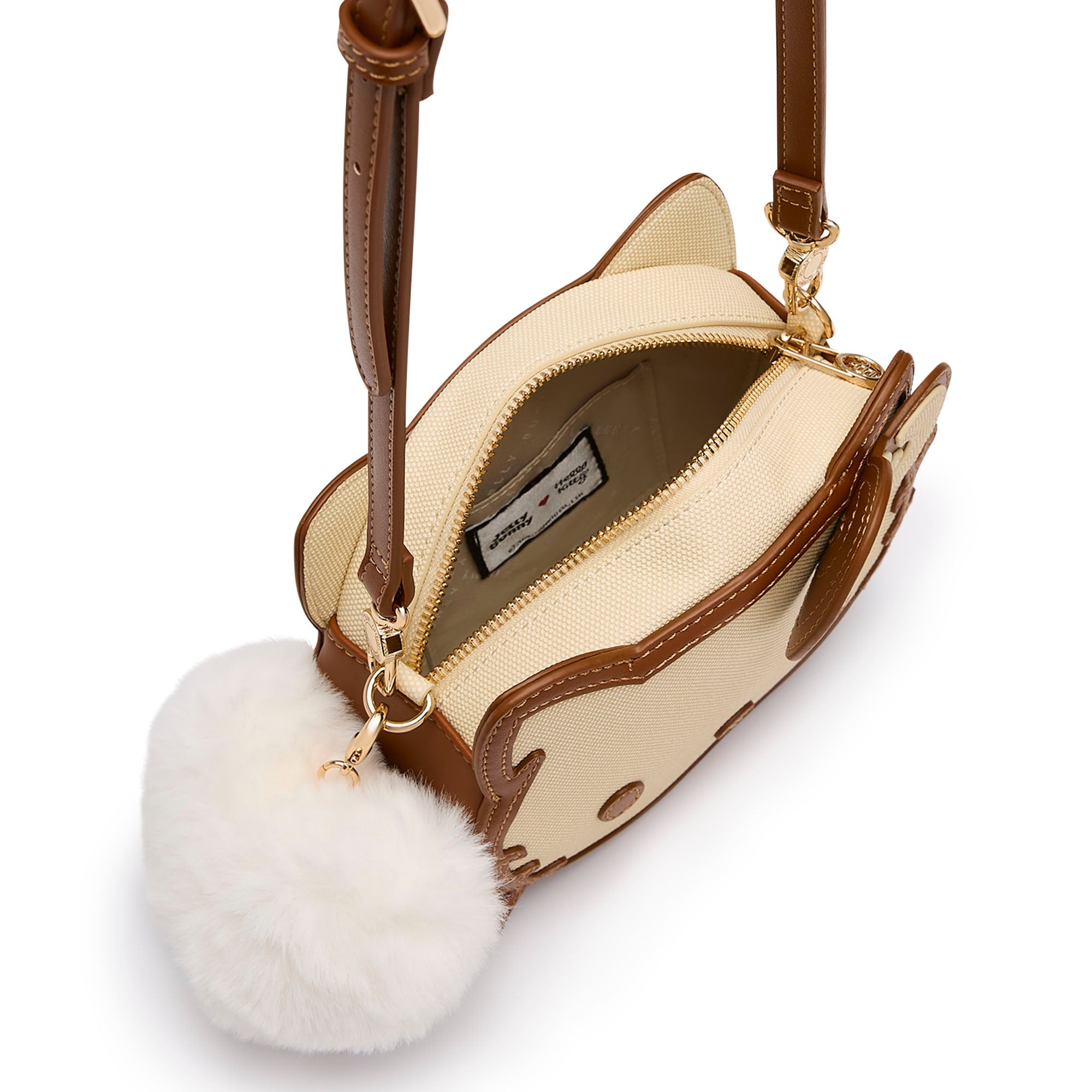Kitty Face Crossbody Bag Beige