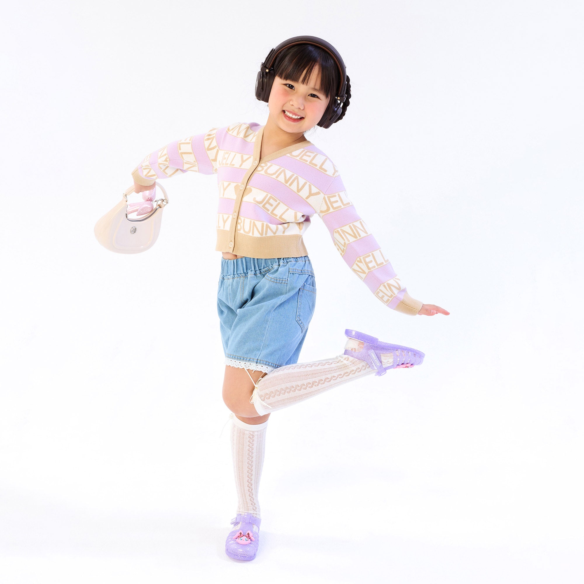 เสื้อคาร์ดิแกนคอวีปักโลโก้ สำหรับเด็กผู้หญิง Purple