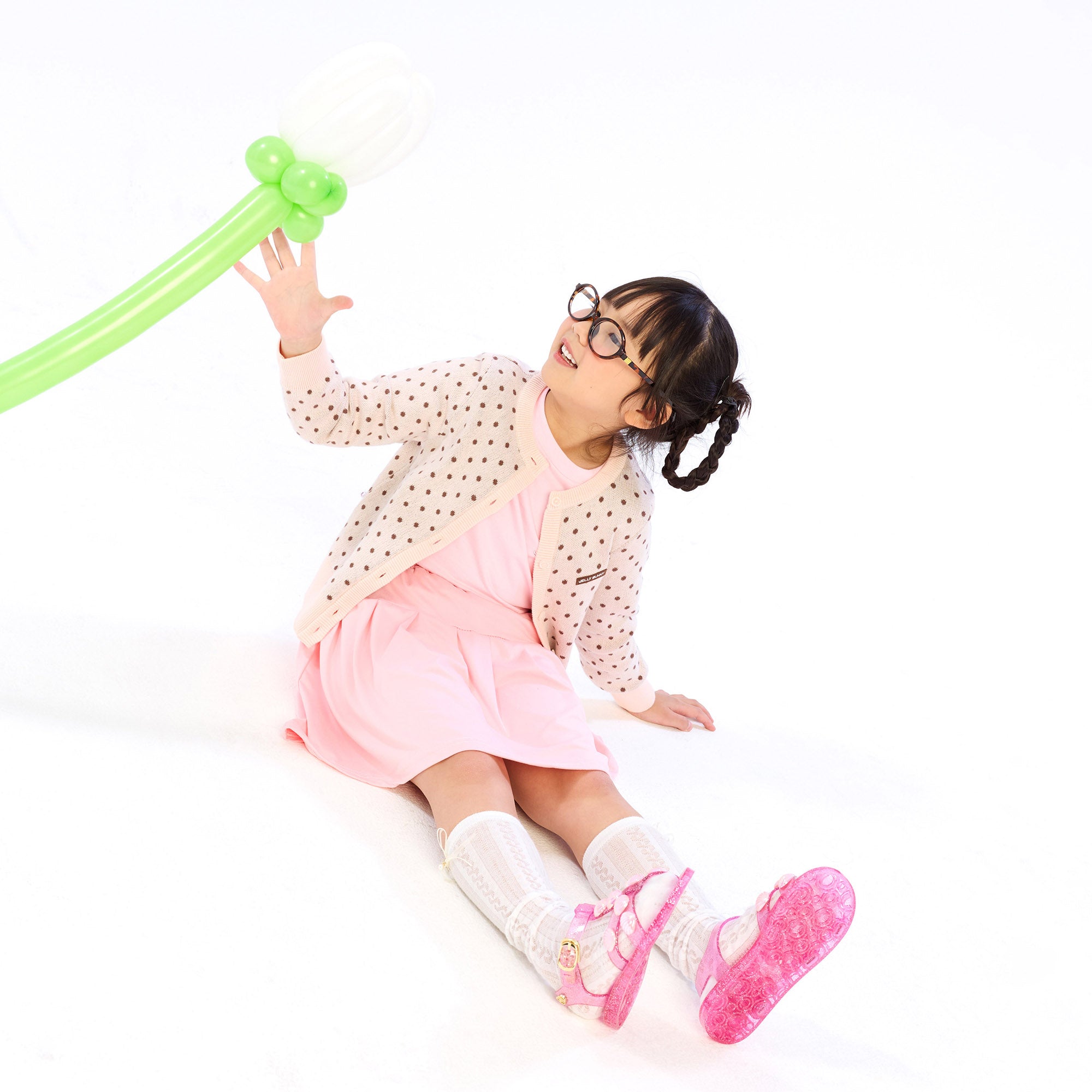 คาร์ดิแกนแขนยาวลายโพลกาดอต สำหรับเด็กผู้หญิง Pink