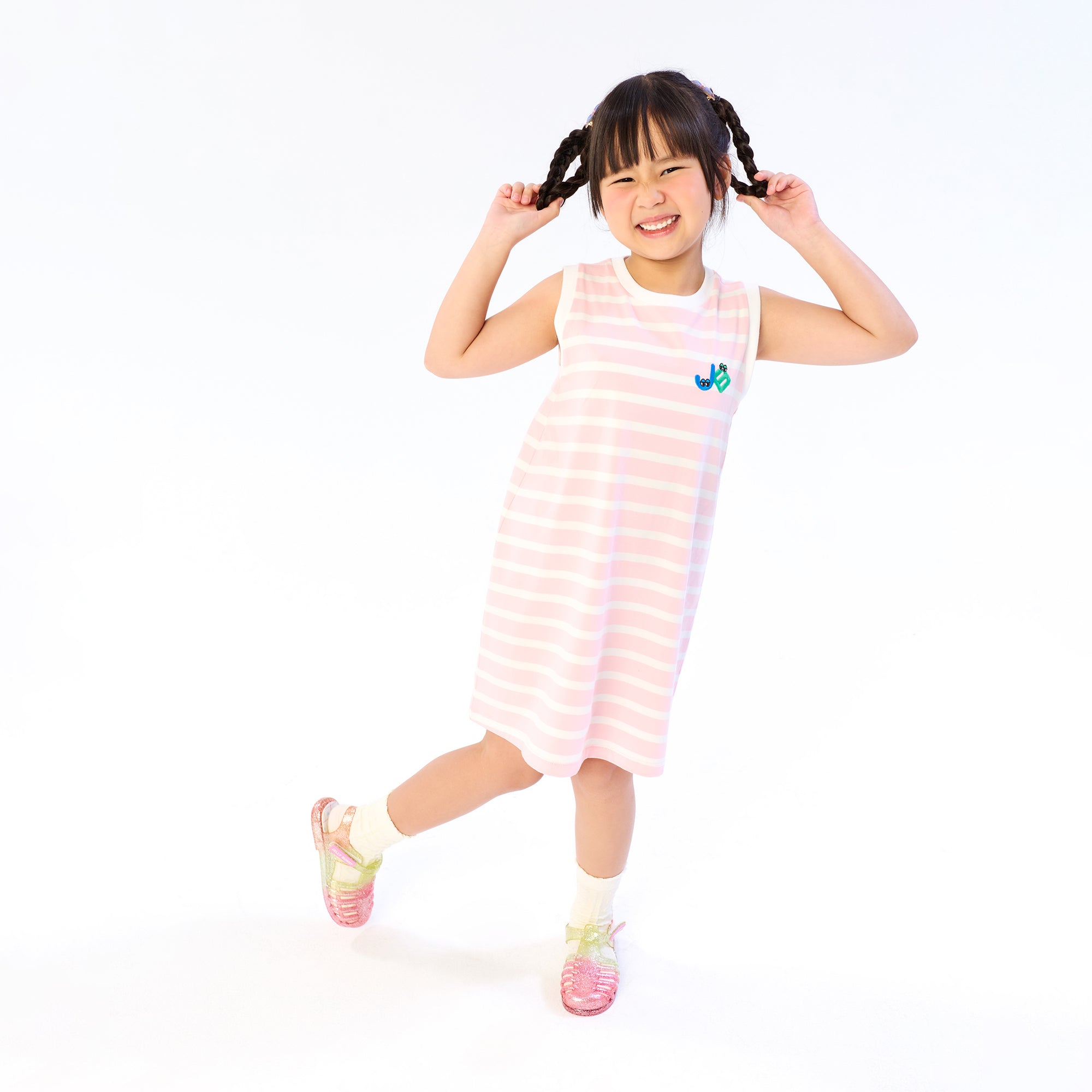 Double Eyes Logo Stripe Mini Dress Pink