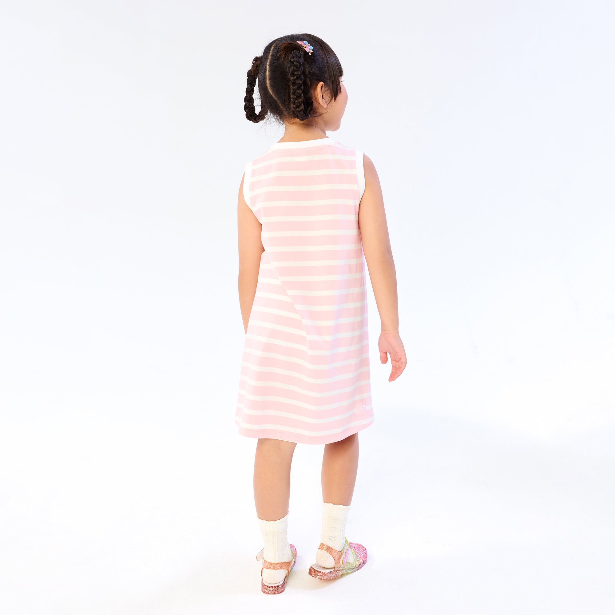 Double Eyes Logo Stripe Mini Dress Pink