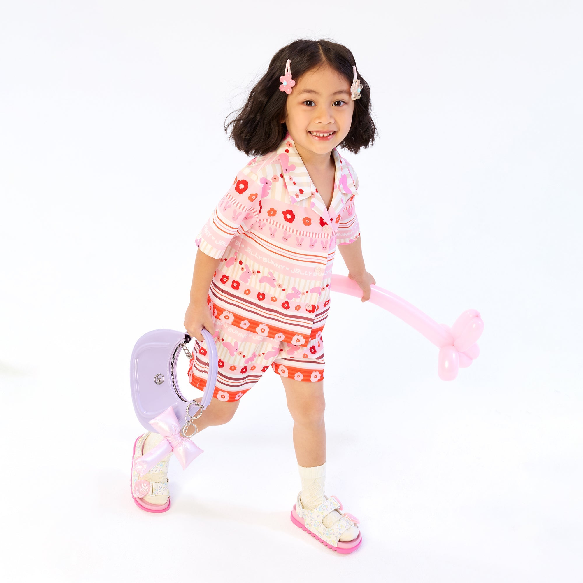 เซ็ทเสื้อแขนสั้นพิมพ์ลายและกางเกงขาสั้น สำหรับเด็กผู้หญิง Pink