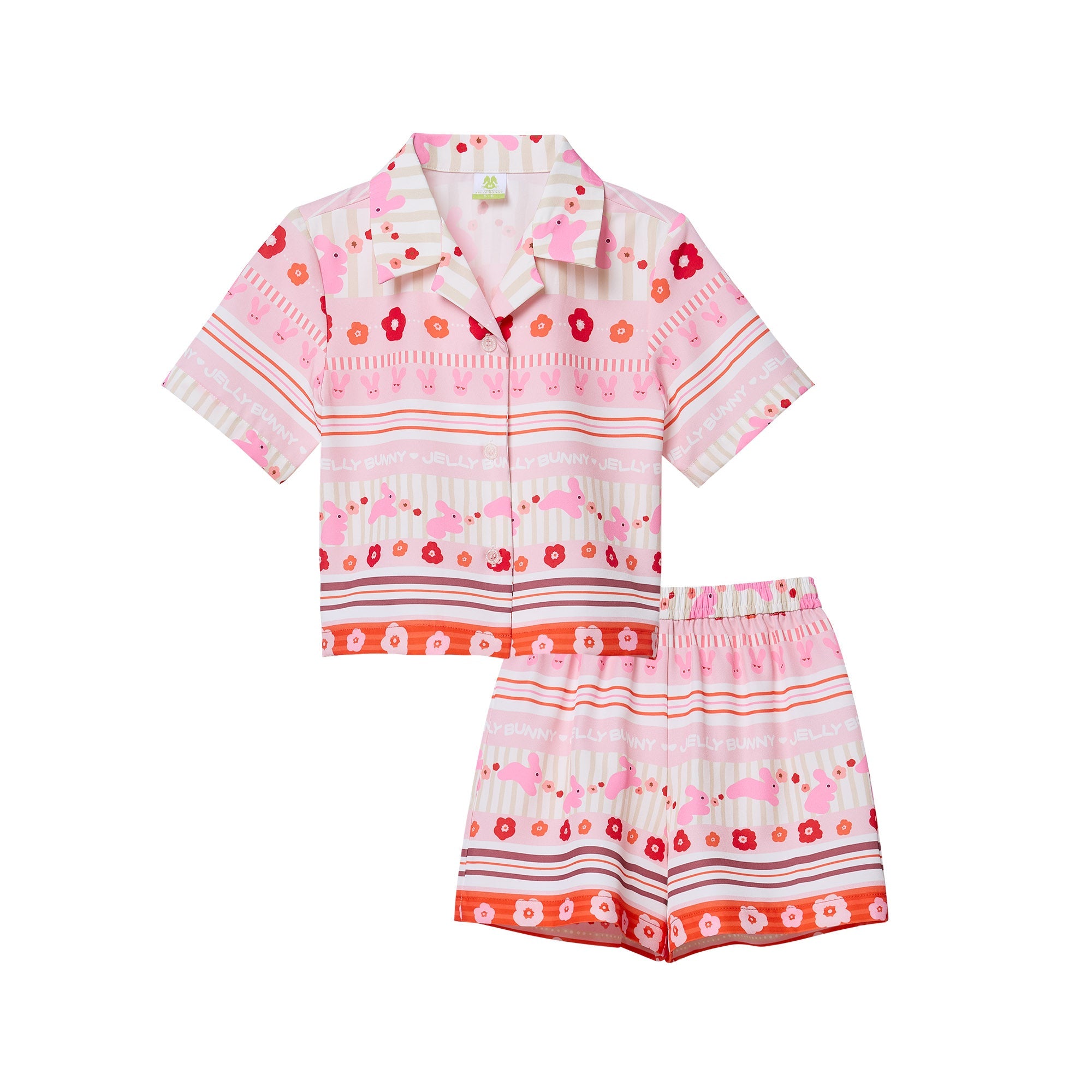 Rabbit Blossom Shirt And Shorts Set For Mini Girls Pink
