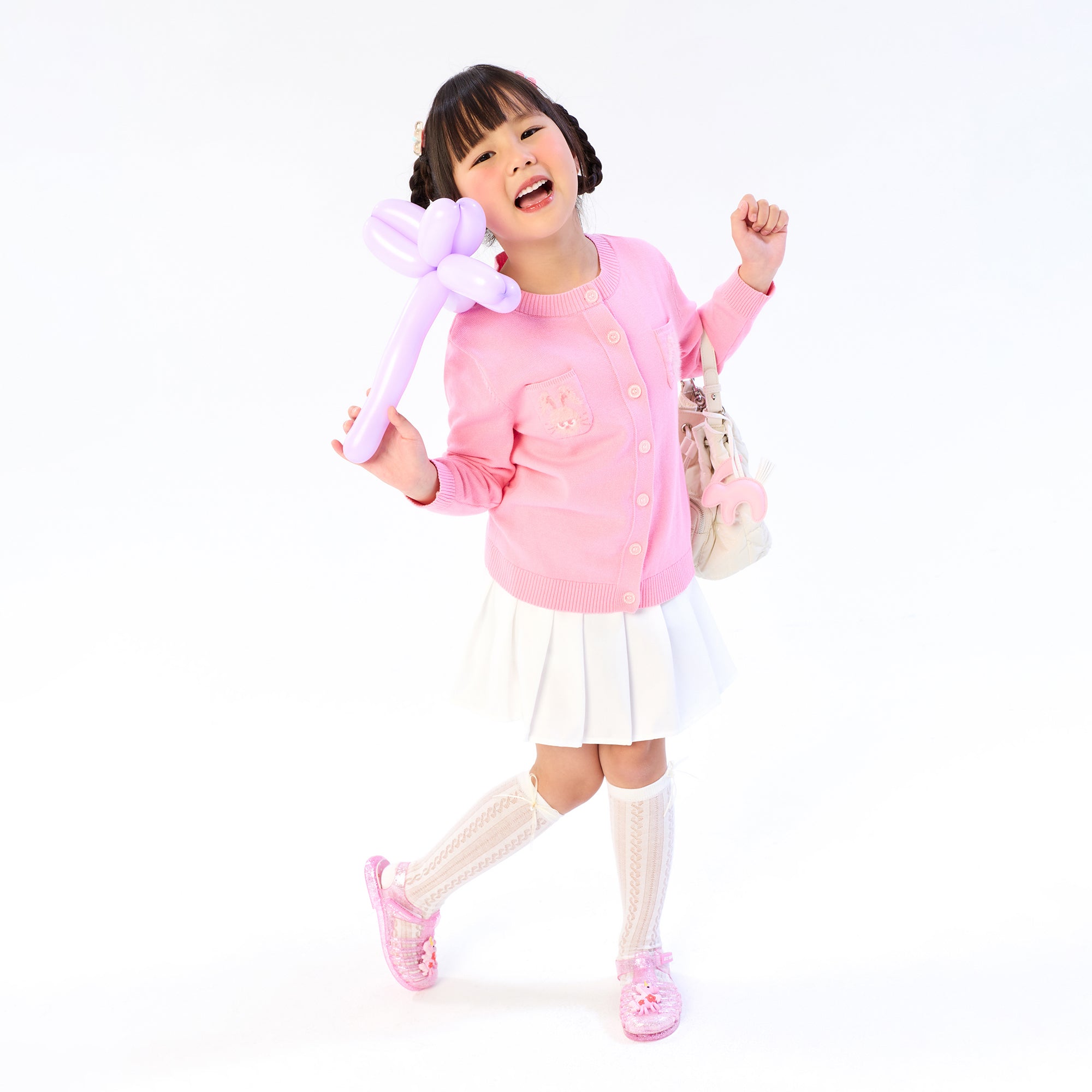 เสื้อคาร์ดิแกนแขนยาวพร้อมกระเป๋าปักลาย Jerme สำหรับเด็กผู้หญิง Pink