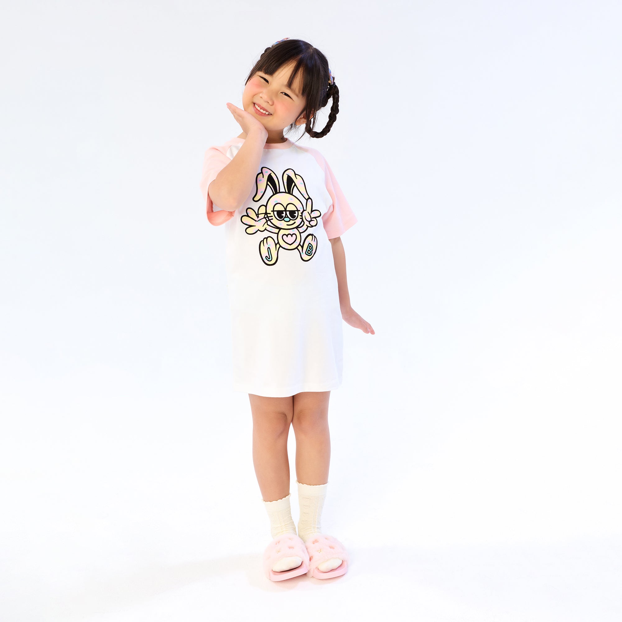 เดรสสั้นพิมพ์ลาย สำหรับเด็กผู้หญิง Pink