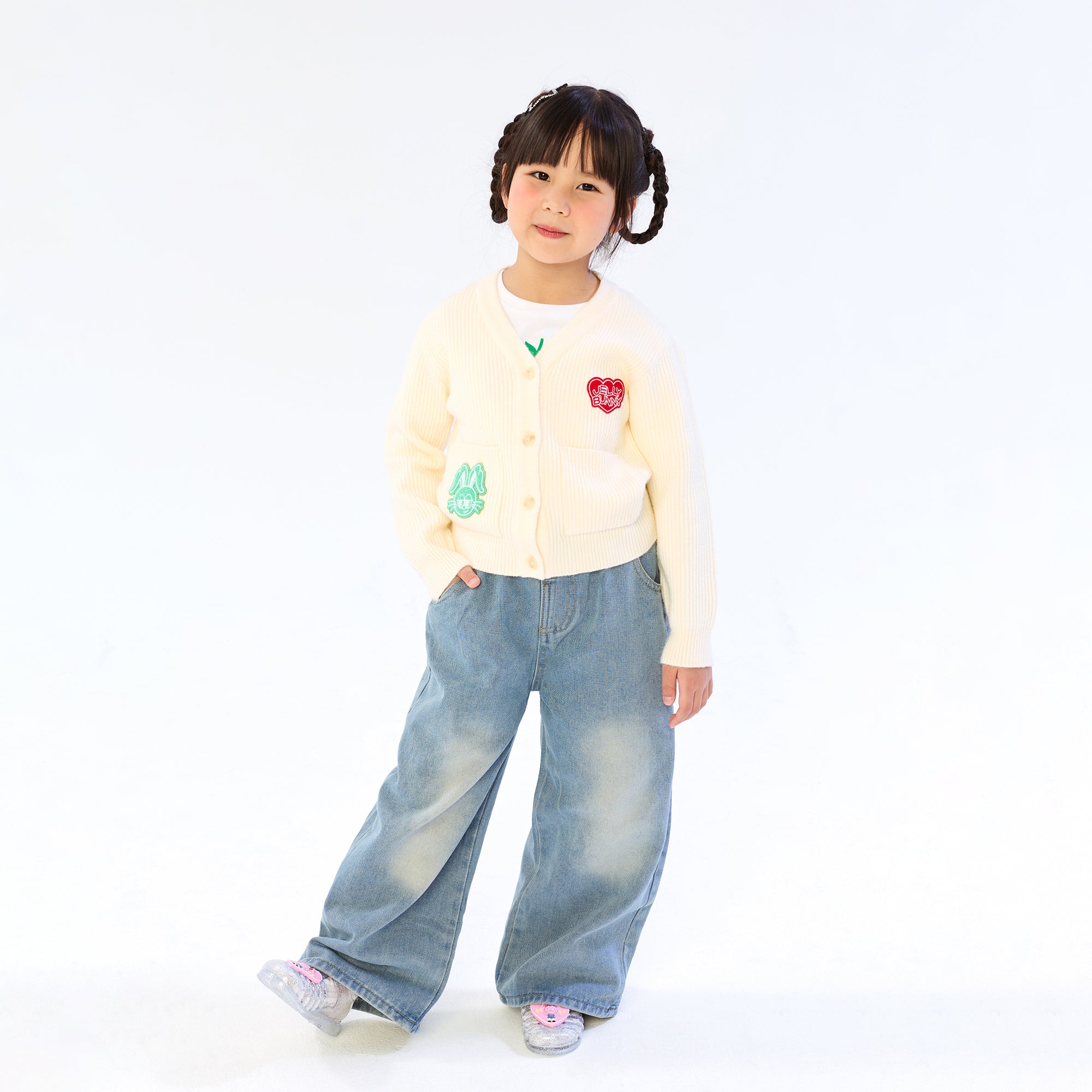 เสื้อคาร์ดิแกนแขนยาวปักลาย สำหรับเด็กผู้หญิง Cream