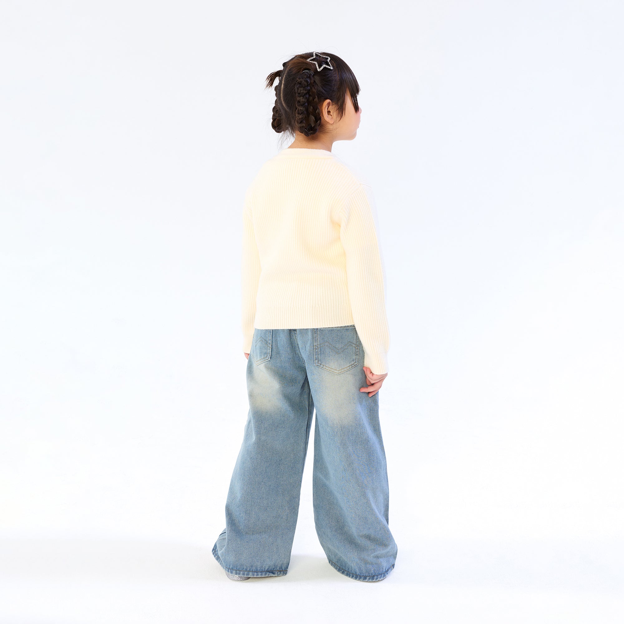 เสื้อคาร์ดิแกนแขนยาวปักลาย สำหรับเด็กผู้หญิง Cream