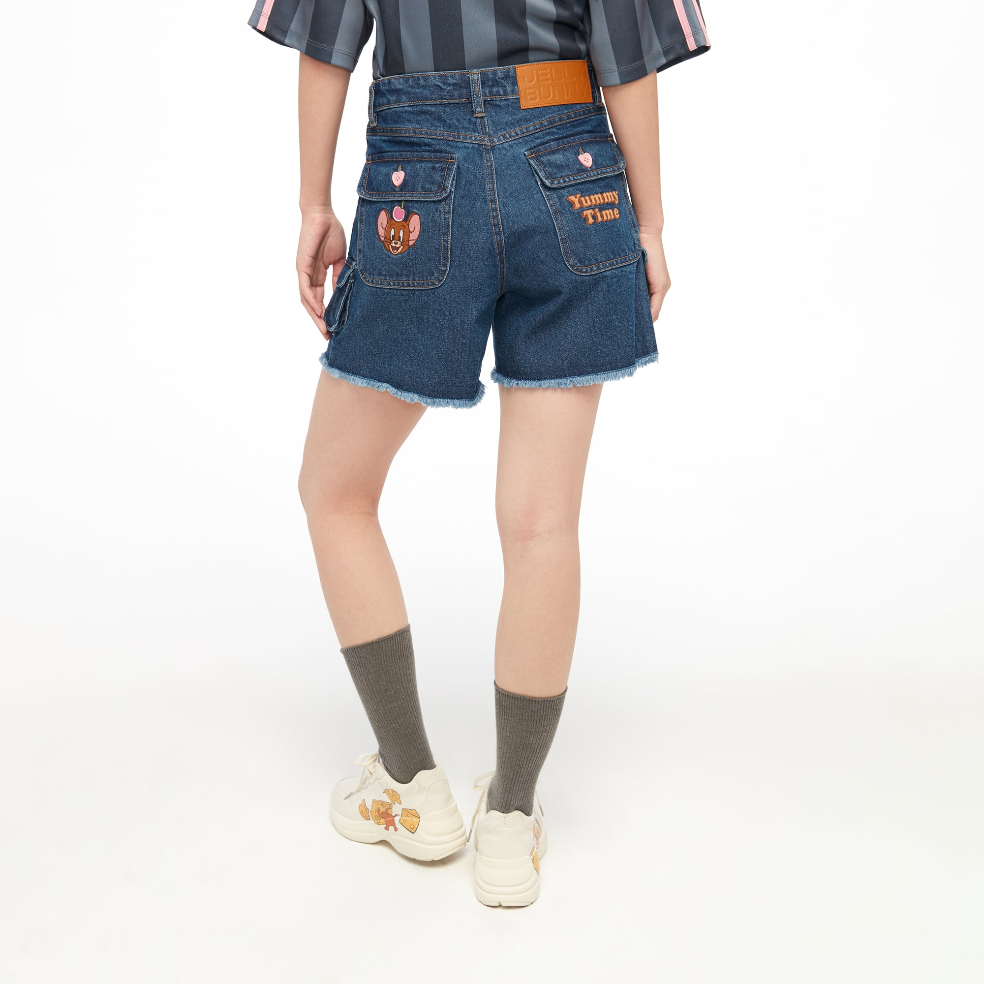 Tom And Jerry Embroidery Denim Shorts Blue