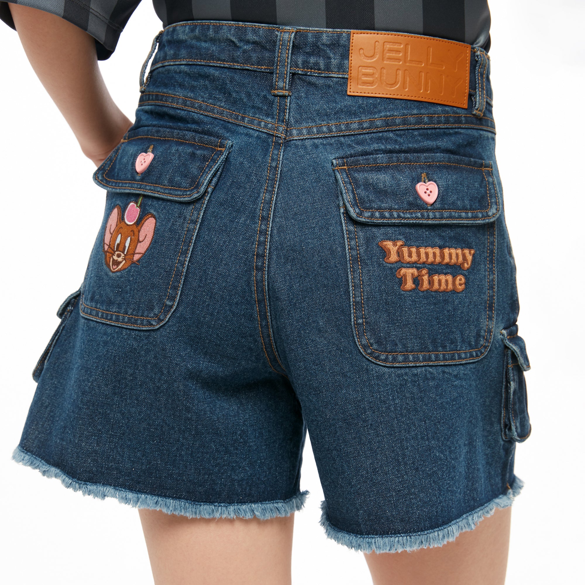Tom And Jerry Embroidery Denim Shorts Blue