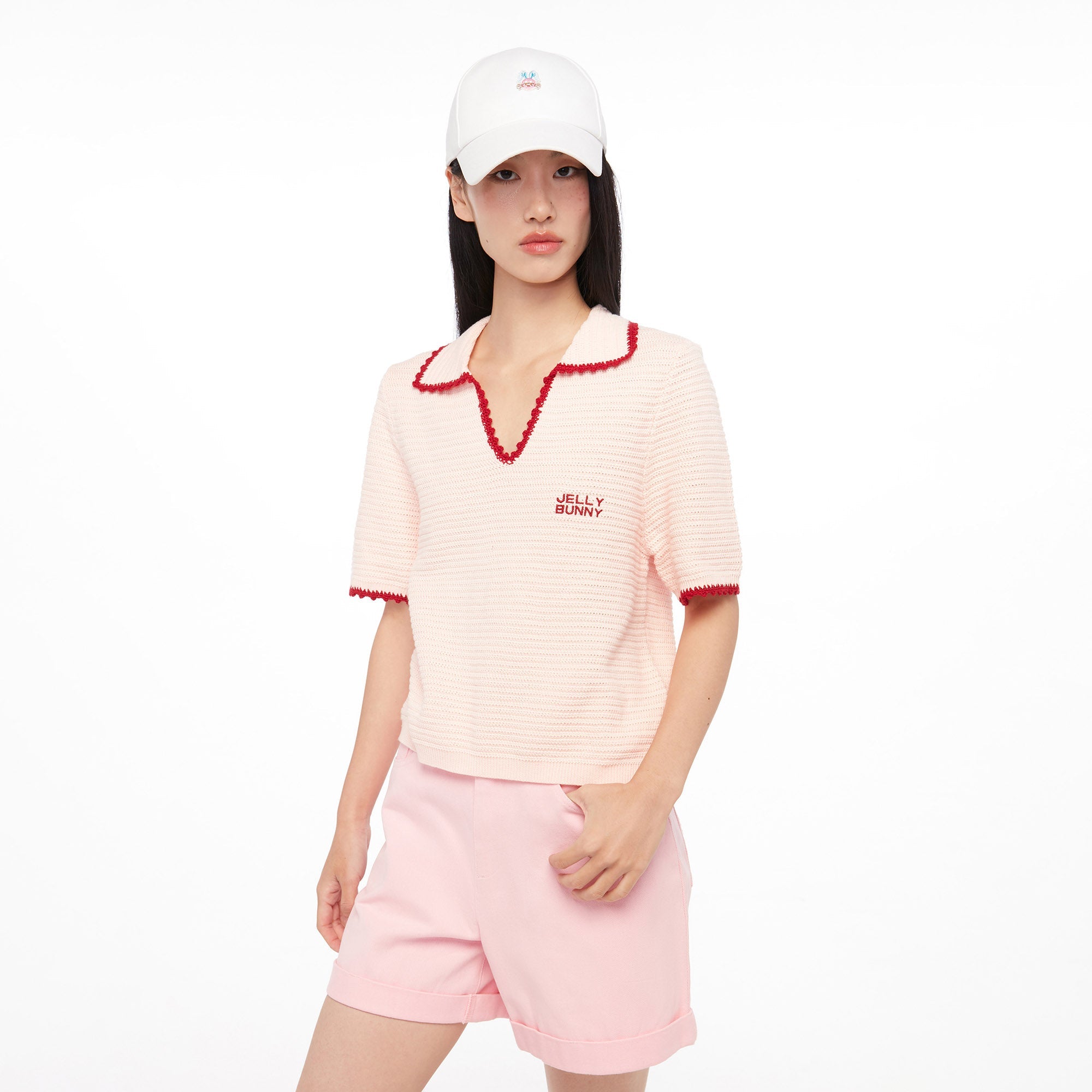 Logo Embroidery Knitted Top Pink