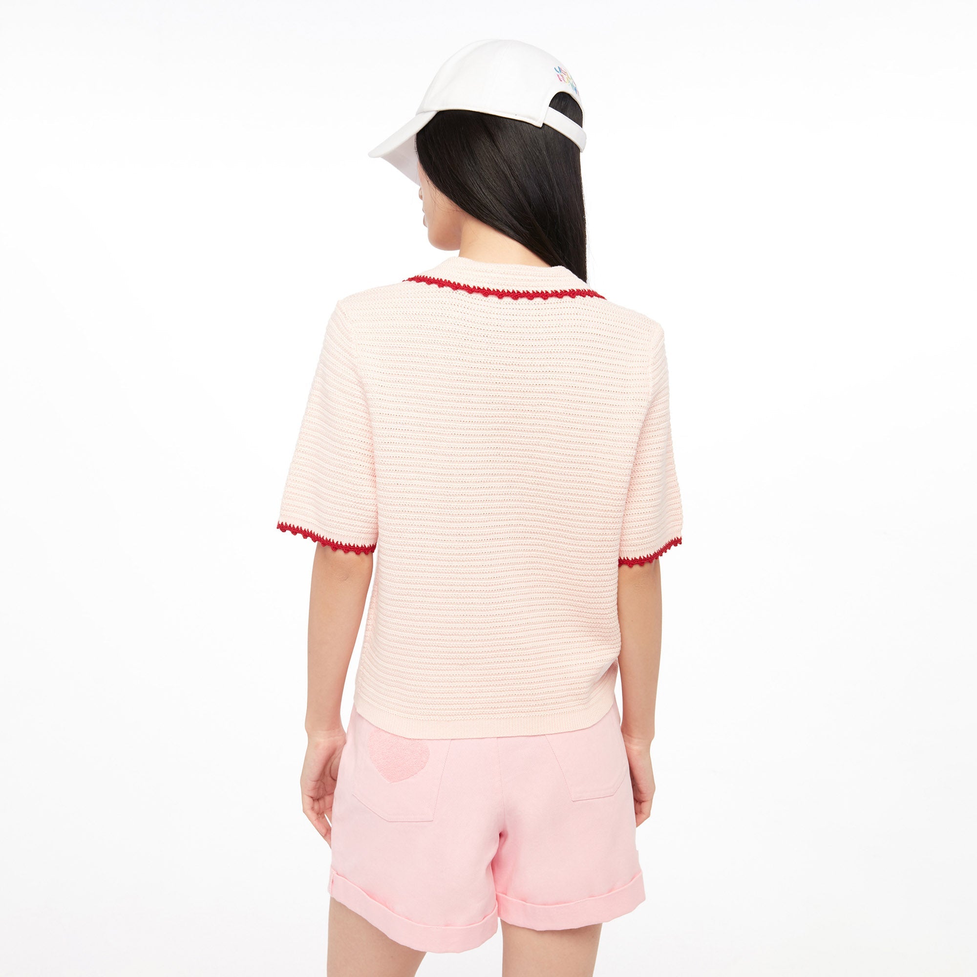 Logo Embroidery Knitted Top Pink