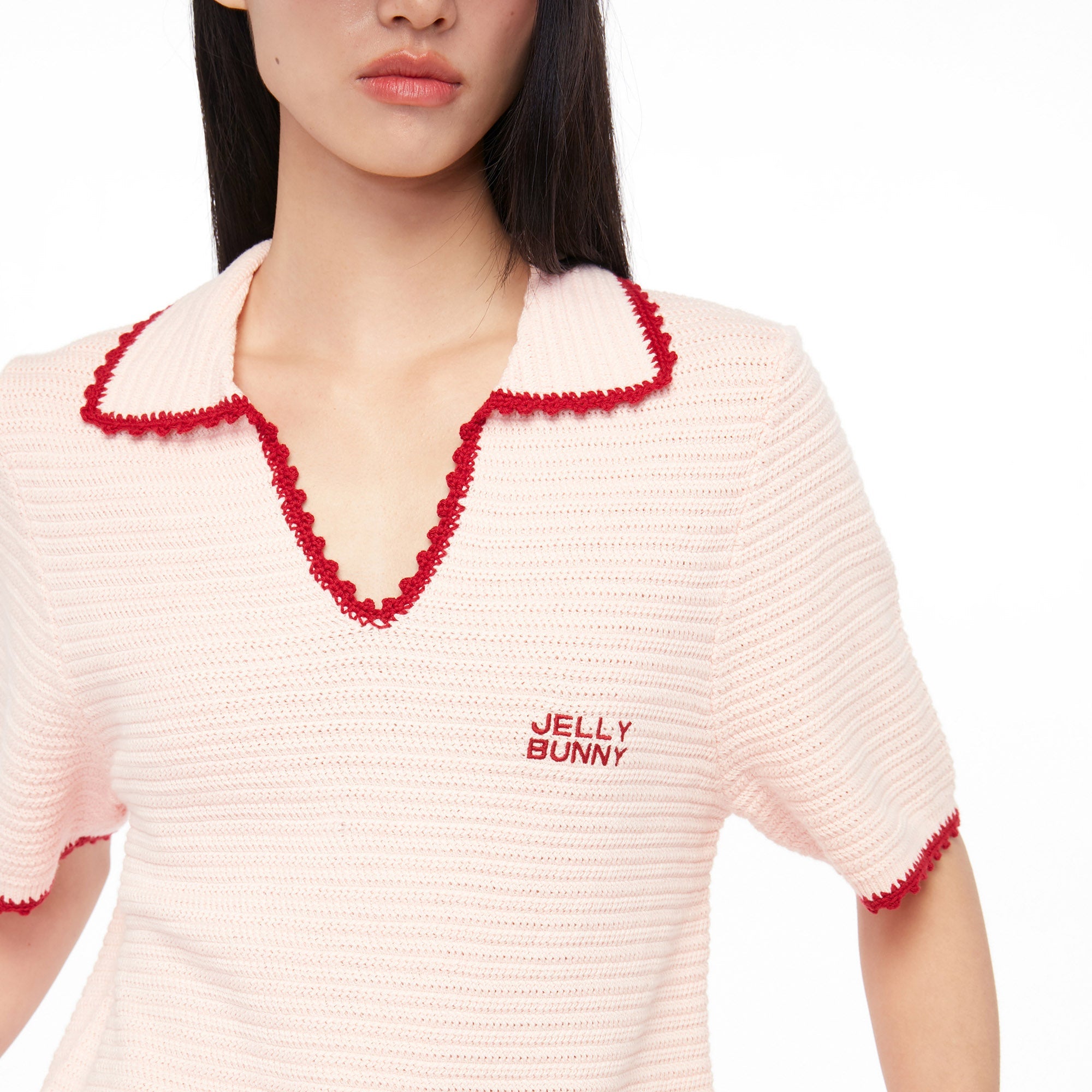 Logo Embroidery Knitted Top Pink