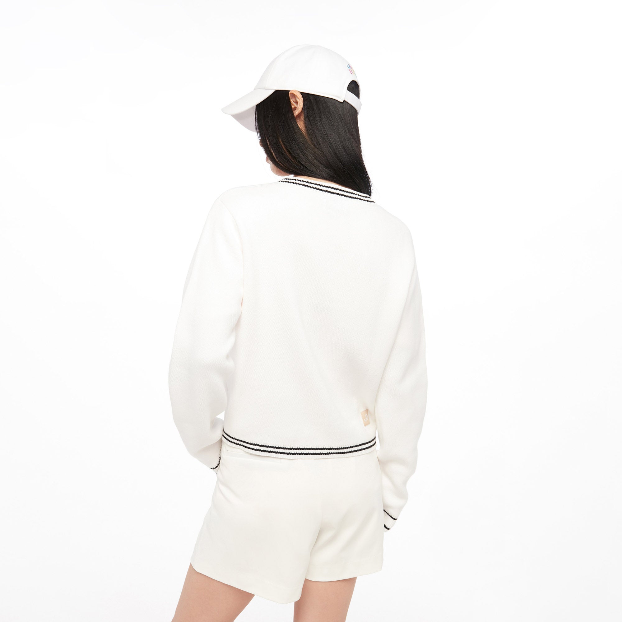 Logo Crewneck Long Sleeve Cardigan White