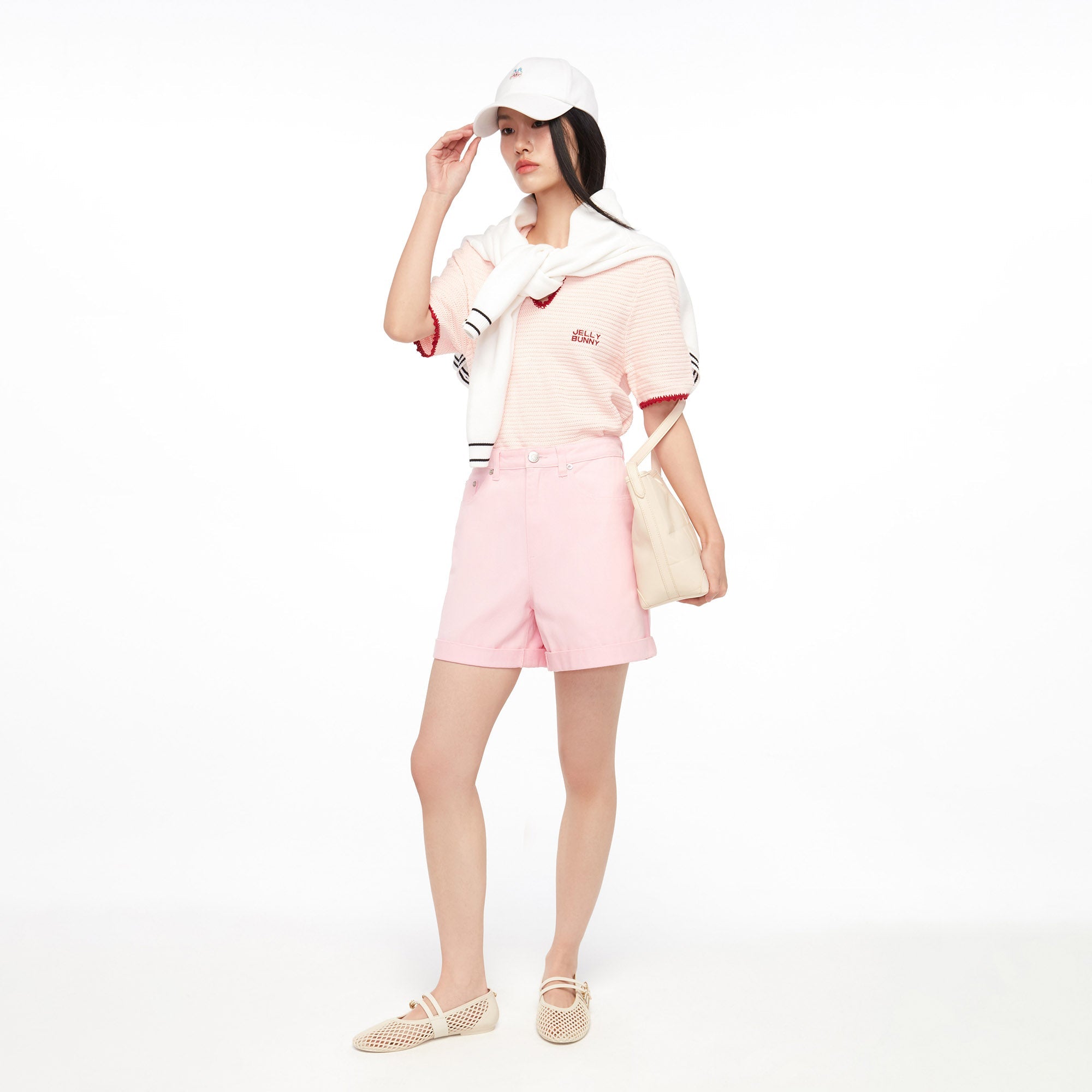  กางเกงเดนิมขาสั้นปลายขาพับ Pink