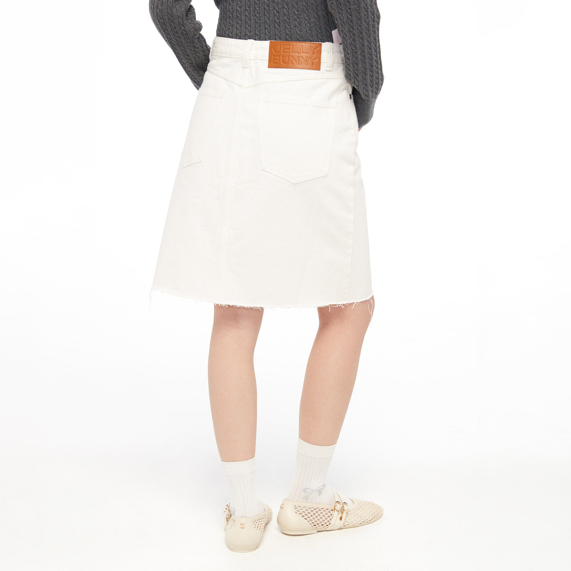 Jerme Frayed Denim Mini Skirt White